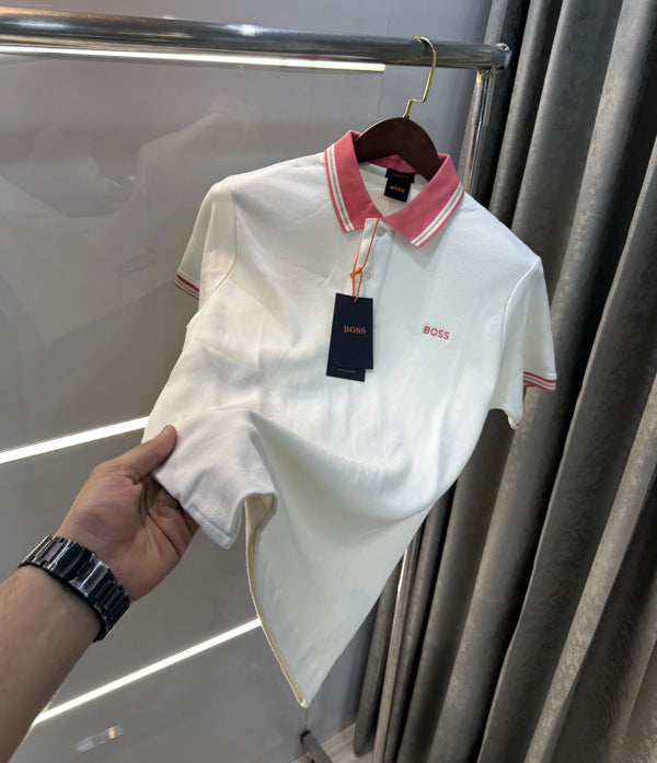Hugo Boss Cream Logo Work Premium Polo T-shirt