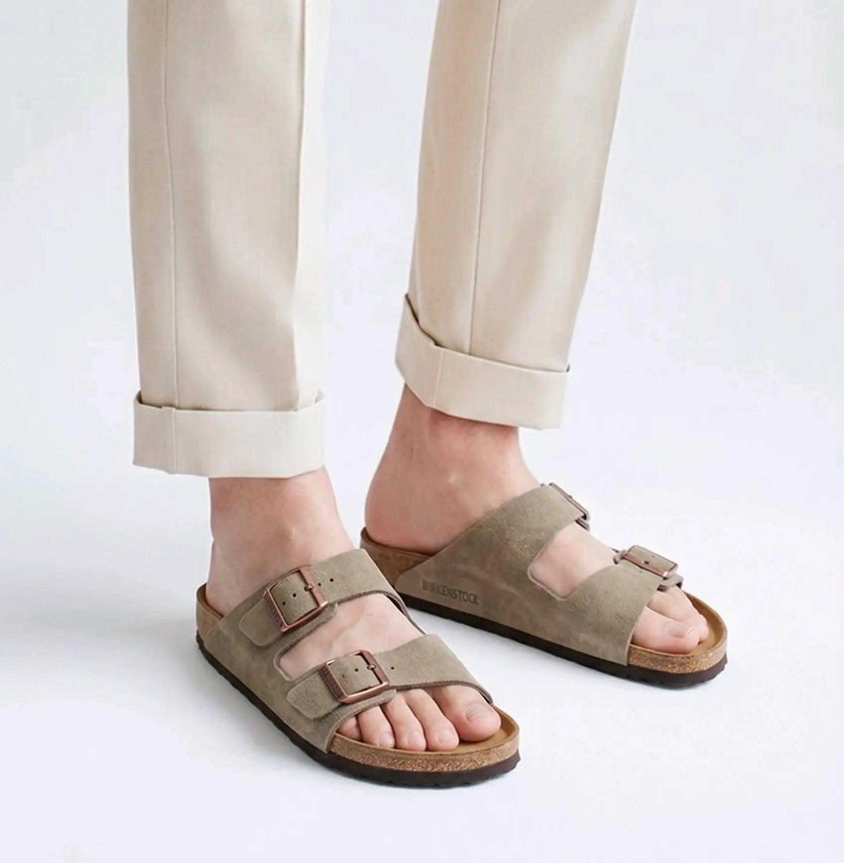 Birkenstock_Arizona Beige Suede Leather Slide Main image
