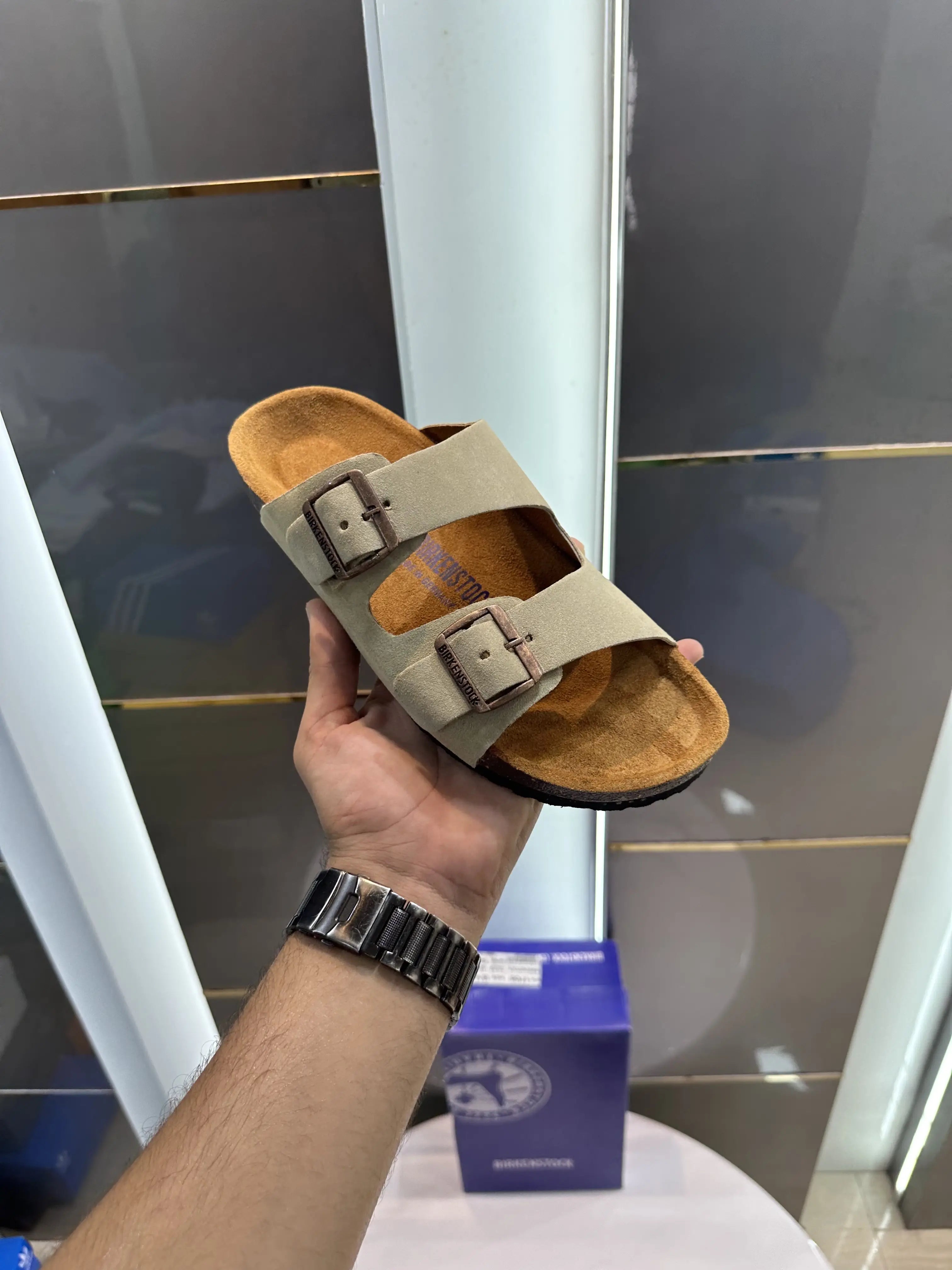 Birkenstock_Arizona Beige Suede Leather Slide Secondary image