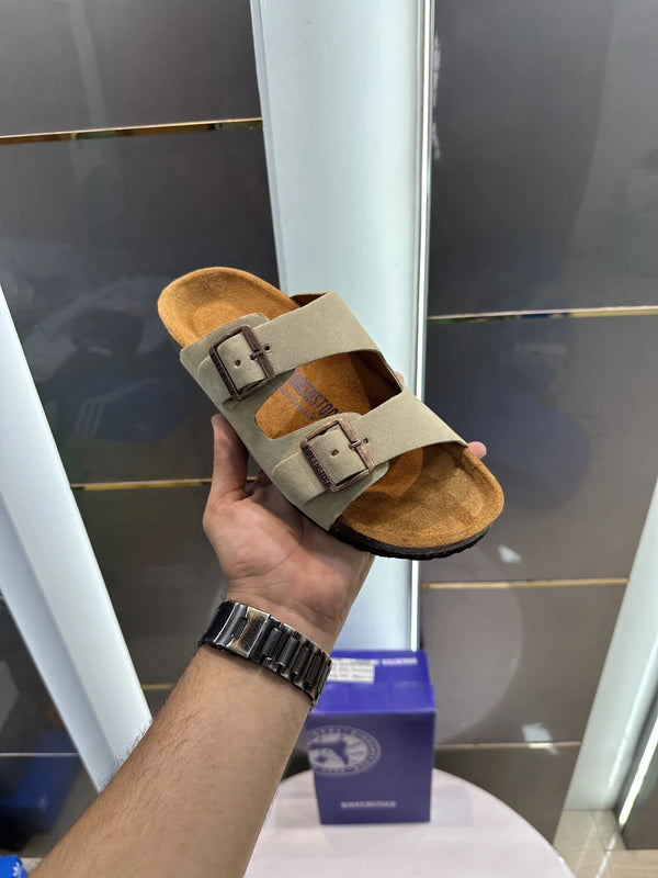 Birkenstock_Arizona Beige Suede Leather Slide