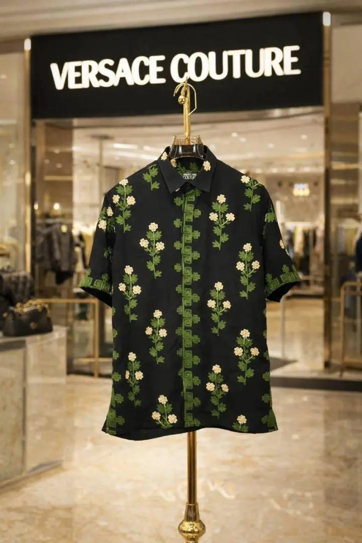 Versac_e Flower Thread Embroidery E-X..clusive Linen Half Shirt DN 632 Main image