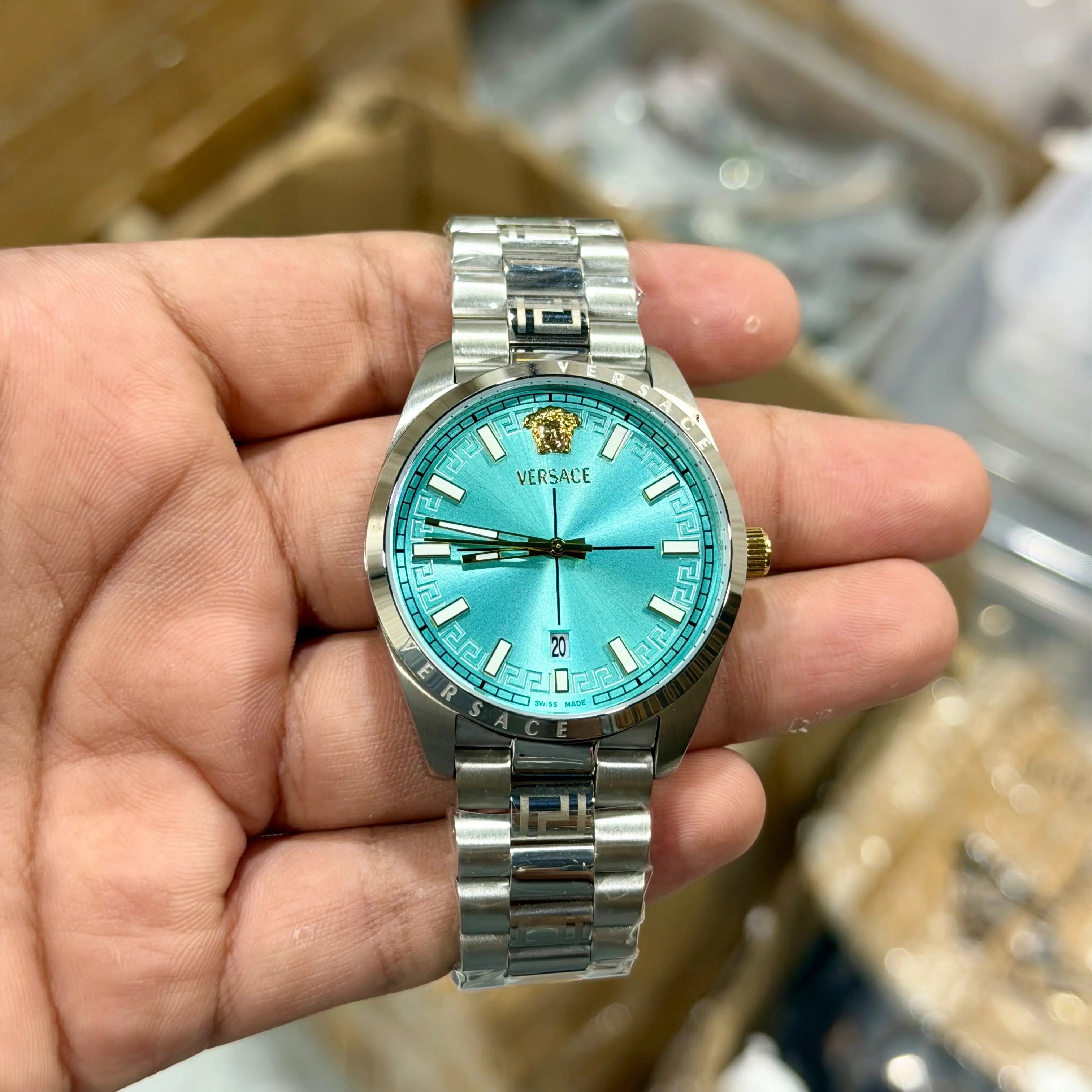 Versace Light Blue Round Dail Analog Watch