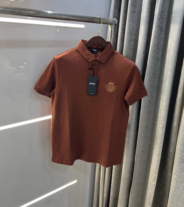 Hugo Boss Brown Logo Work Premium Polo T-shirt