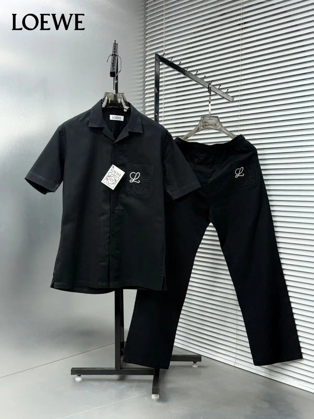 Loewe Black Embroidery Logo Premium Linen Cord Set Secondary image