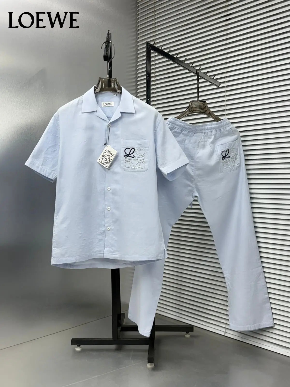 Loewe Sky Blue Embroidery Logo Premium Linen Cord Set Main image