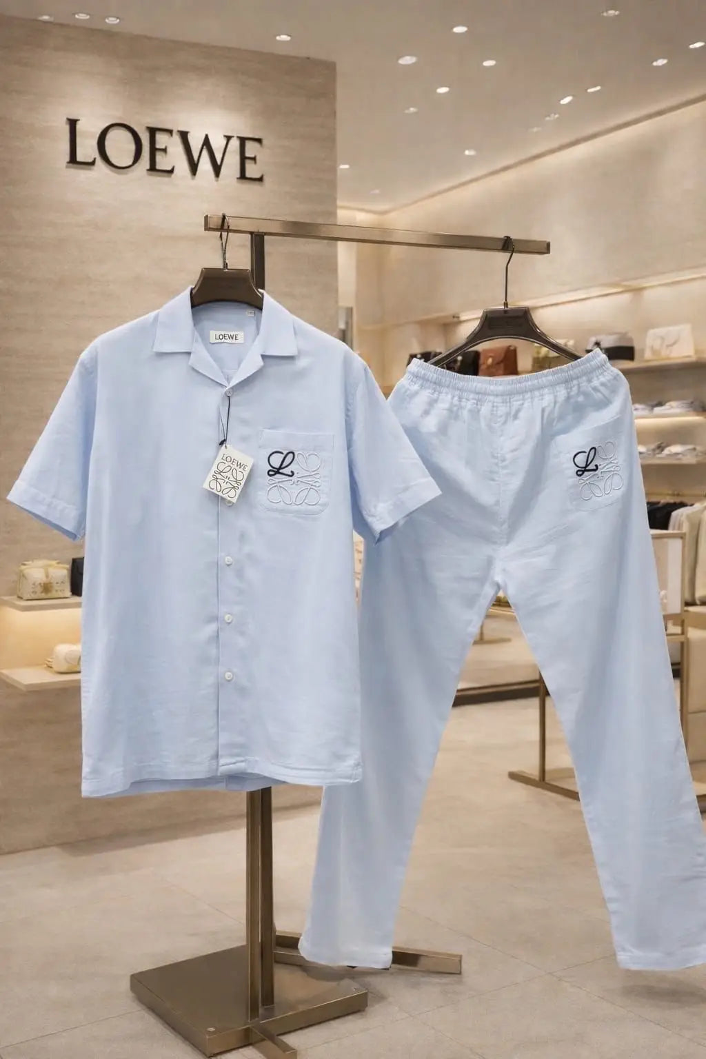 Loewe Sky Blue Embroidery Logo Premium Linen Cord Set Secondary image