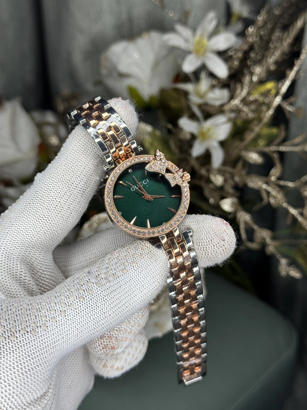 Gucc i Dual Tone Green Premium Watch