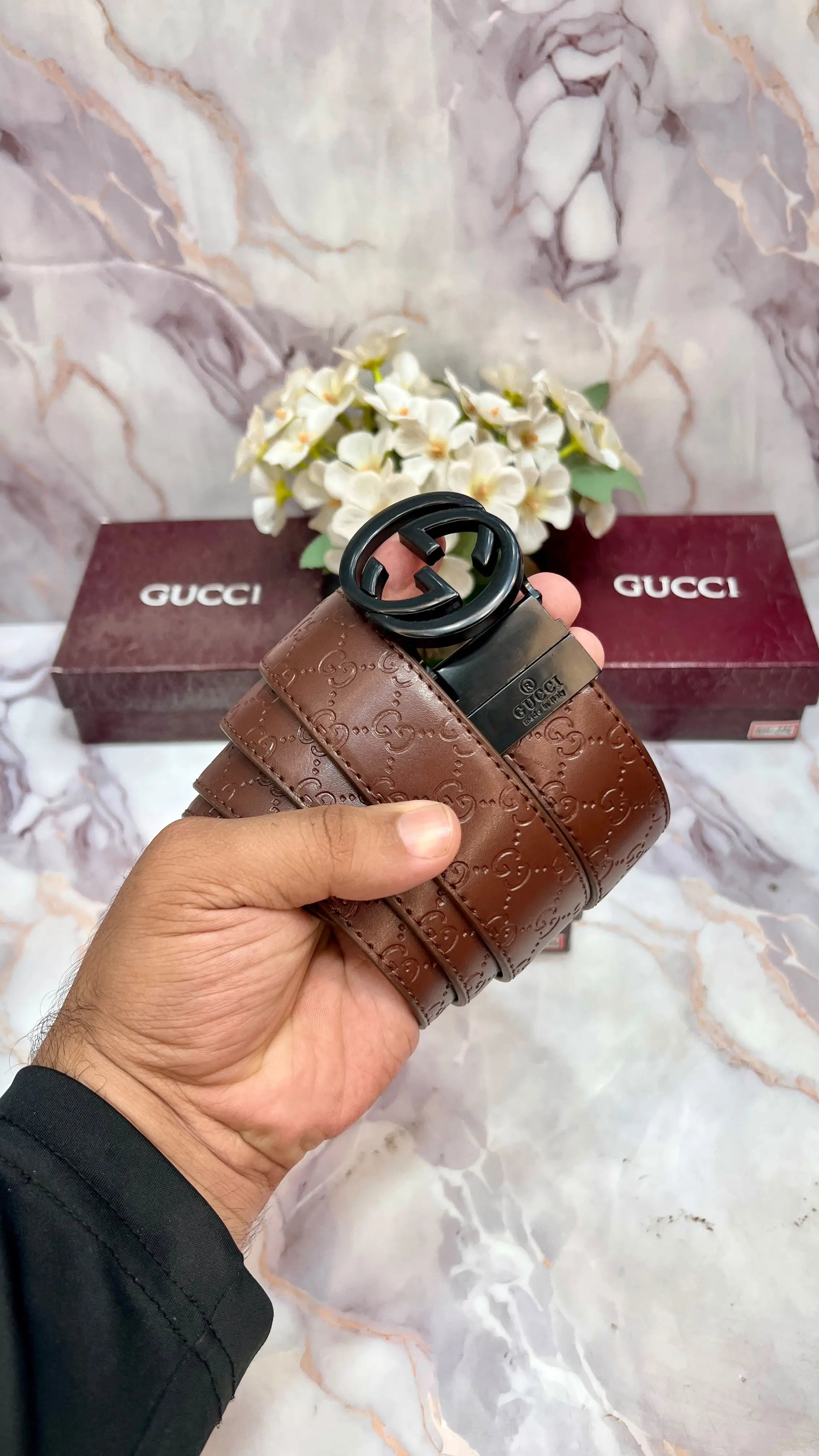GG GUCCI PREMIUM QUALITY EMBOSSED REVERSEABLE BELT WITH OG BOX