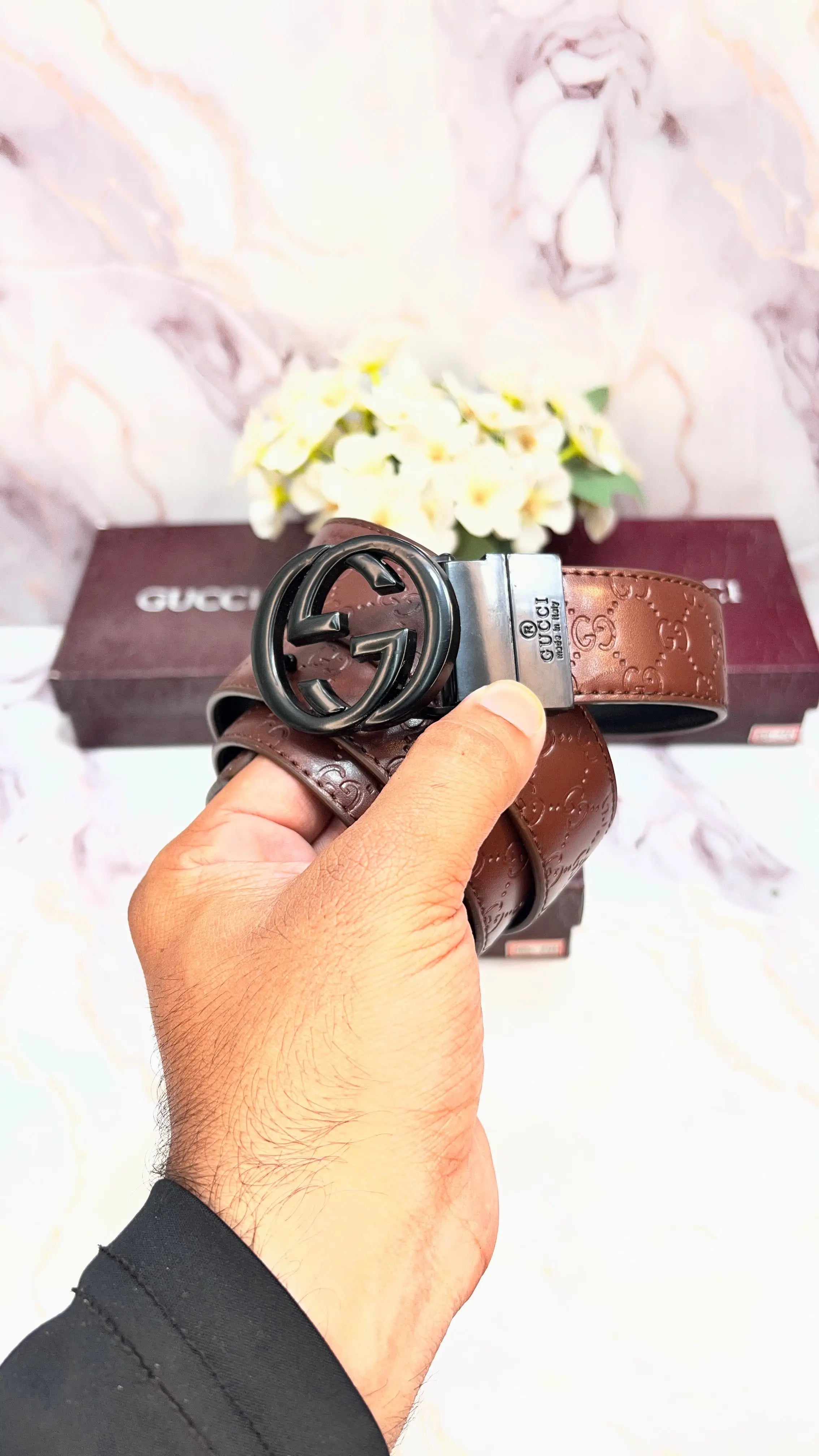 GG GUCCI PREMIUM QUALITY EMBOSSED REVERSEABLE BELT WITH OG BOX