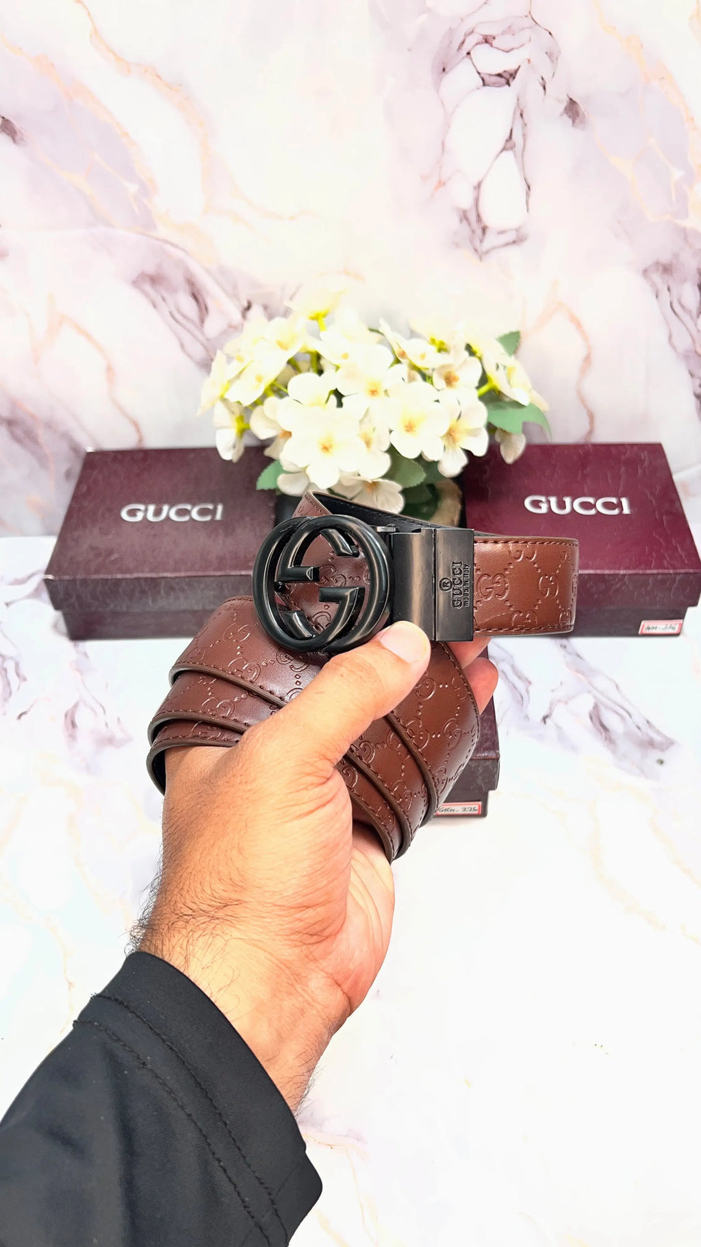GG GUCCI PREMIUM QUALITY EMBOSSED REVERSEABLE BELT WITH OG BOX