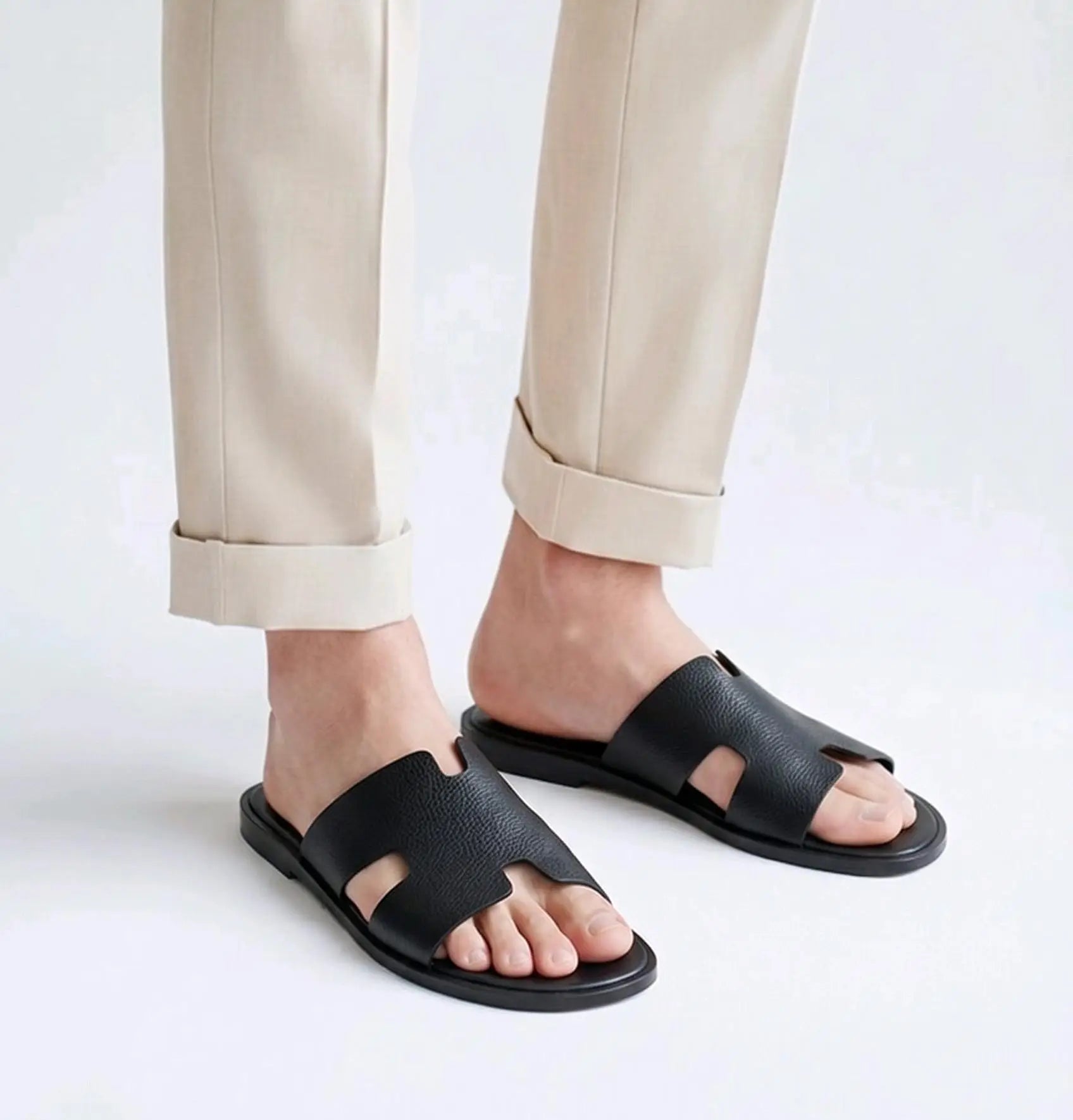 Herms_Black Premium Leather Slide Main image