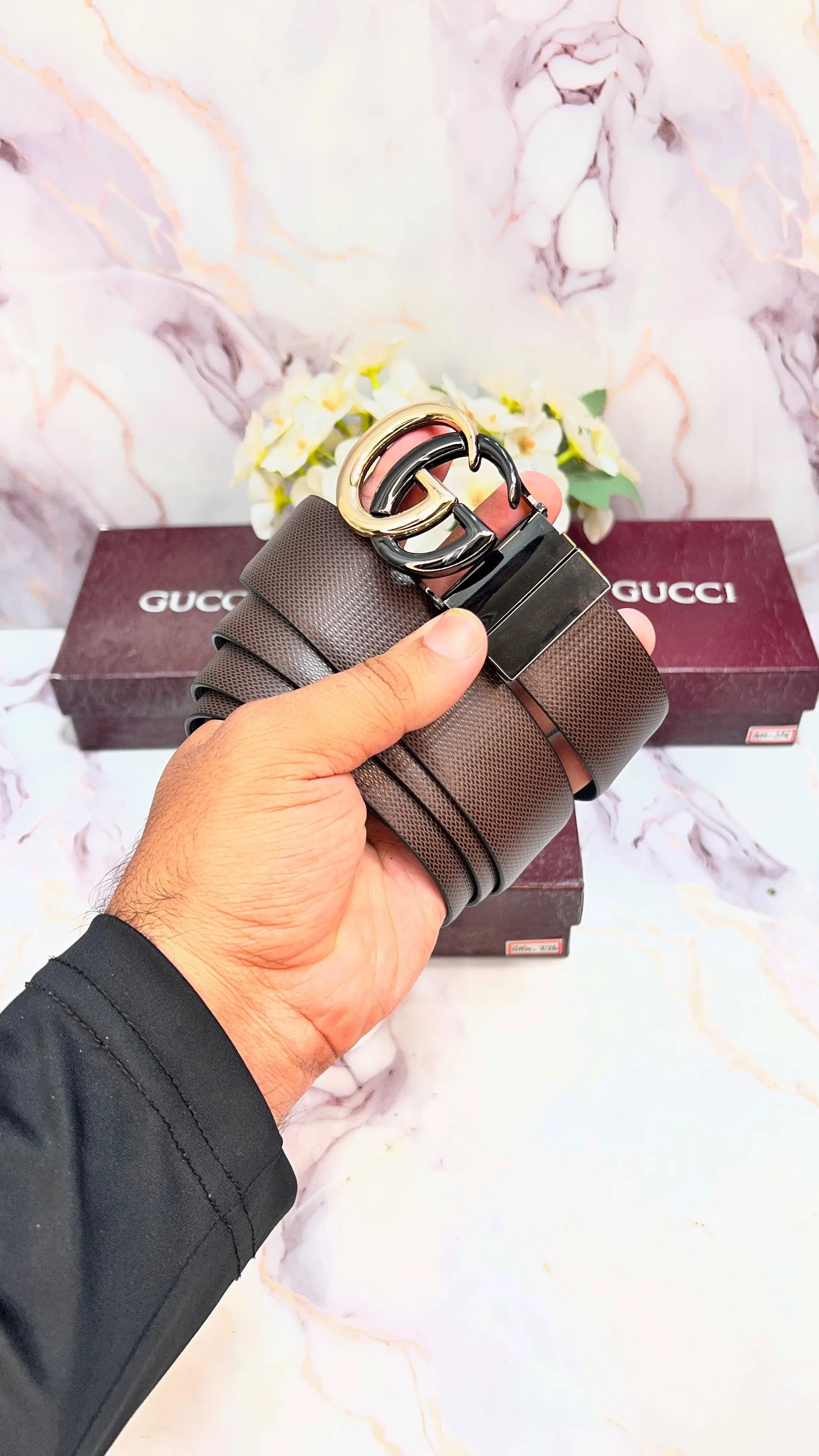 GG GUCCI DOUBLE TONE PREMIUM QUALITY REVERSEABLE BELT WITH OG BOX