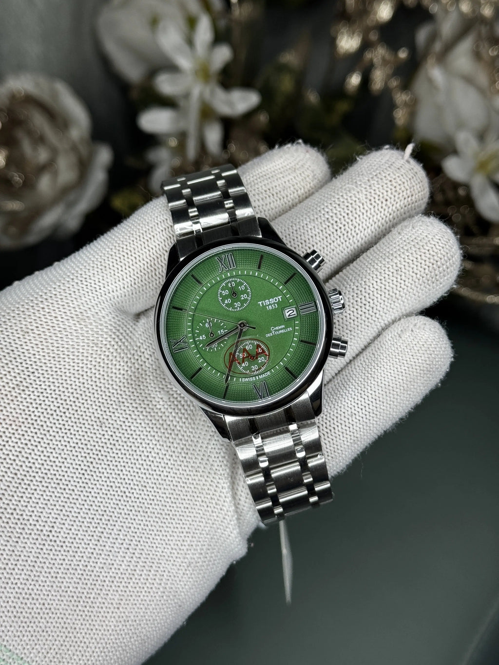 Tisso t Chemin Des Tourelles Silver Green Chronograph Watch