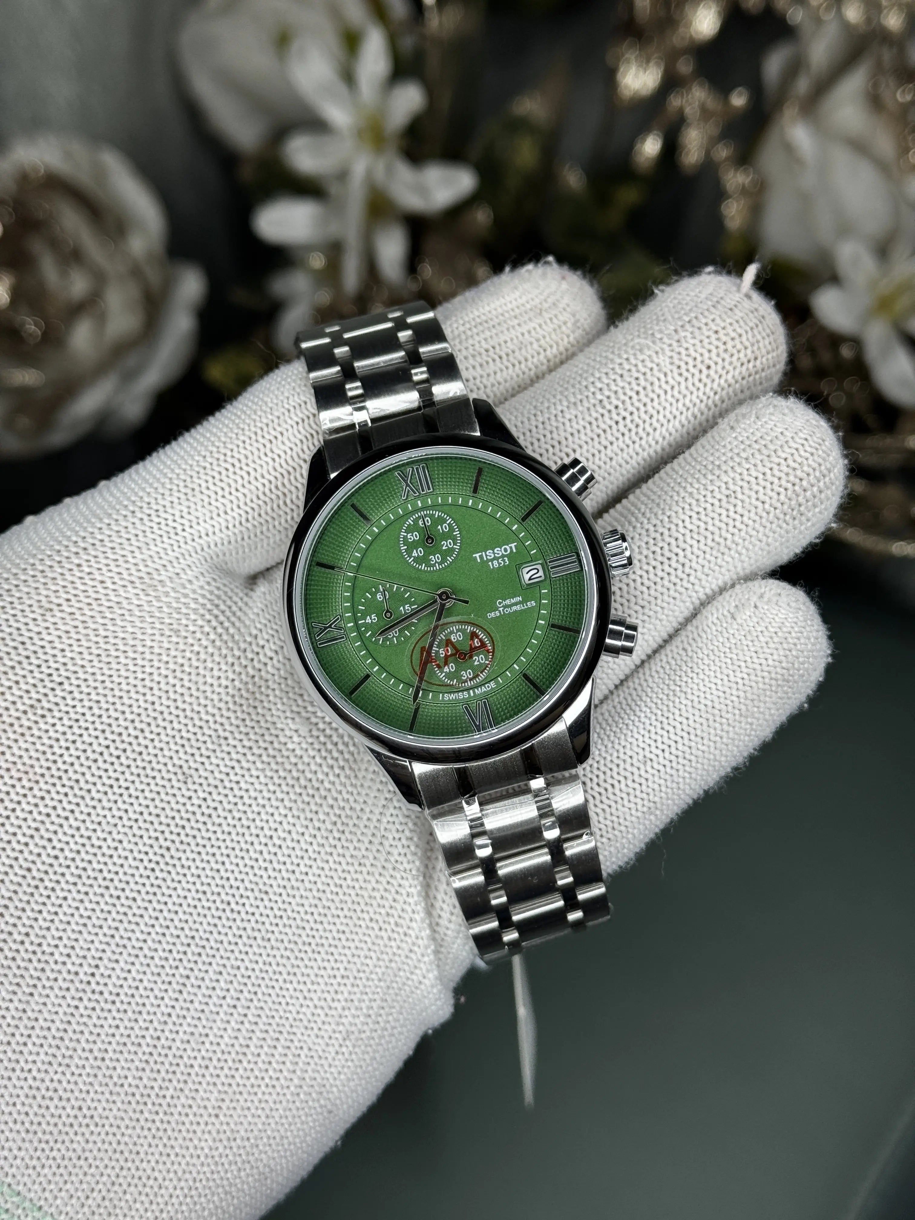 Tisso t Chemin Des Tourelles Silver Green Chronograph Watch