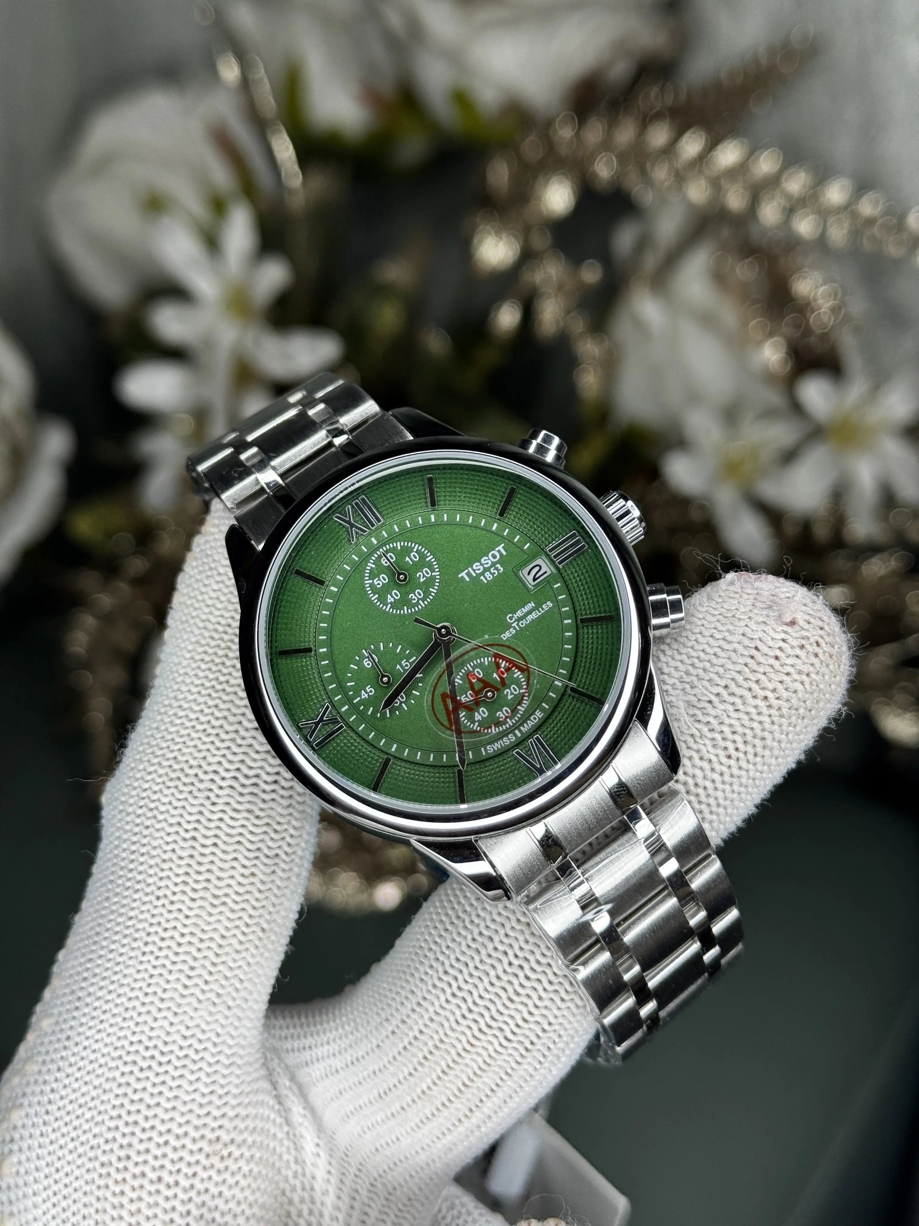 Tisso t Chemin Des Tourelles Silver Green Chronograph Watch