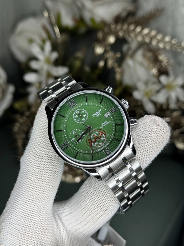 Tisso t Chemin Des Tourelles Silver Green Chronograph Watch
