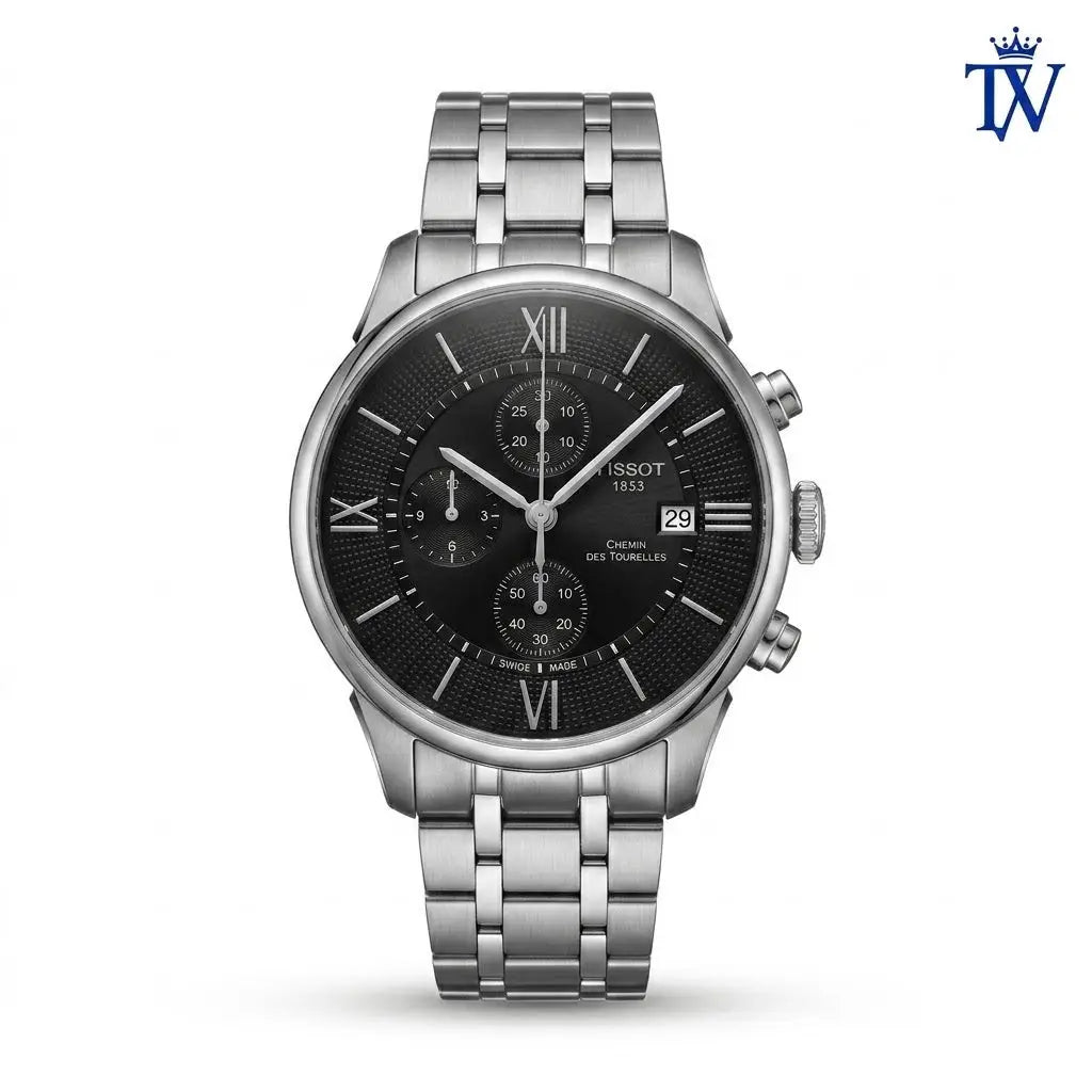 Tisso t Chemin Des Tourelles Silver Black Chronograph Watch Main image