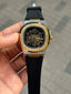 Patek Phillip e Nautilus Skeleton Silicone Gold Two Tone Black
