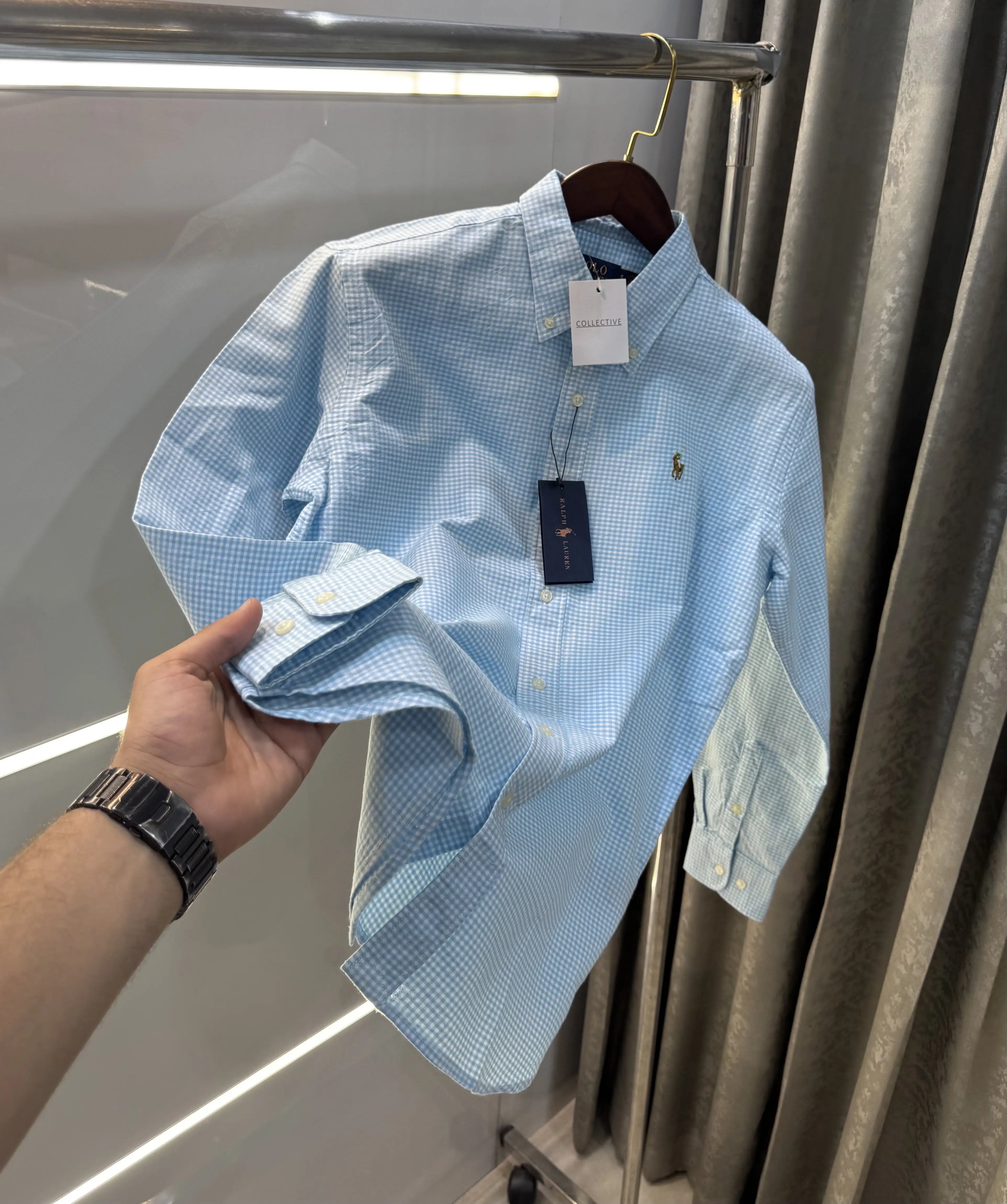 Ralph Lauren Sky Blue Small Checks Premium Shirt