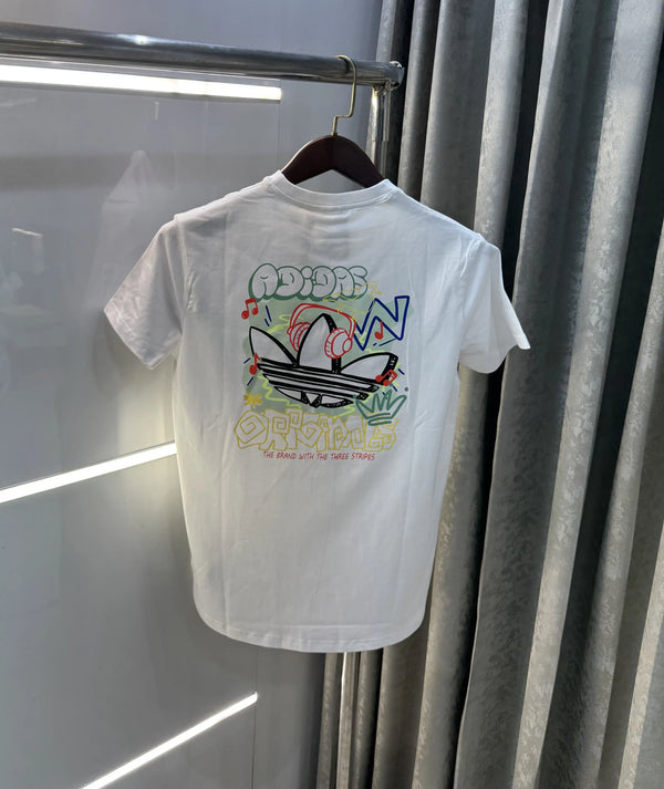 Adidas White Printed Premium Classic T-Shirt