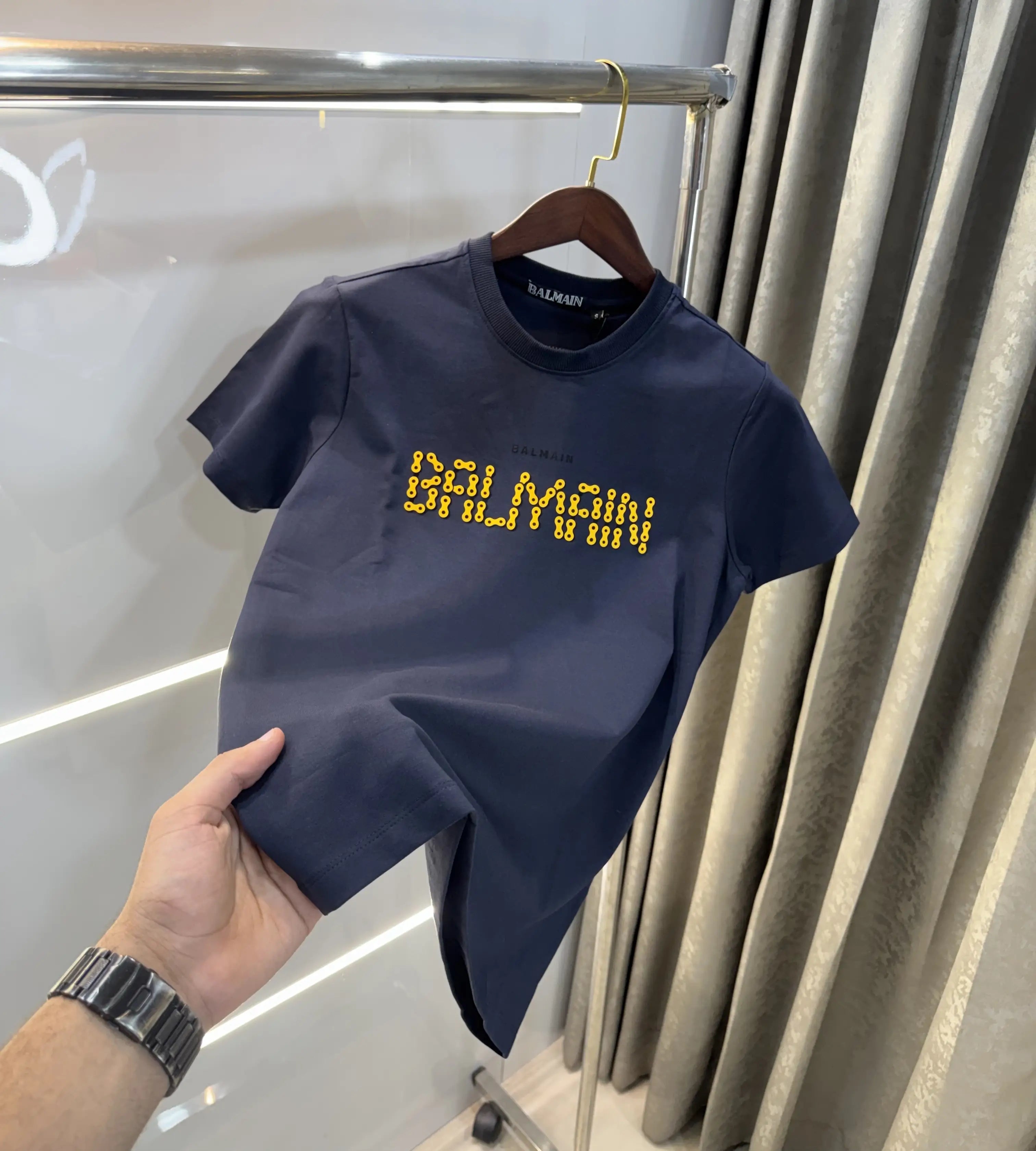 Balmain Paris Navy Blue  Logo Work Premium T-Shirt Secondary image