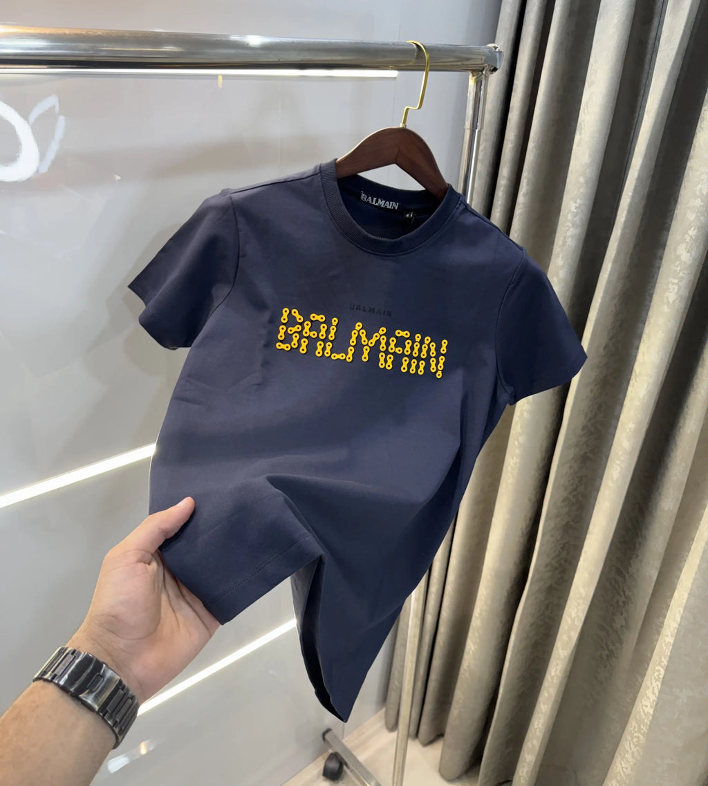 Balmain Paris Navy Blue  Logo Work Premium T-Shirt