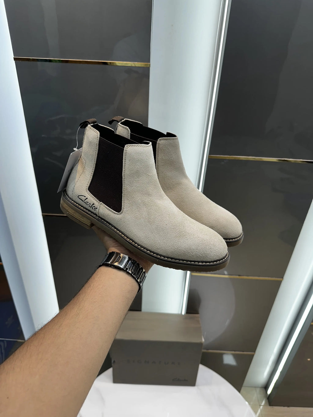 Clarks_Beige Premium Suede Leather Boots