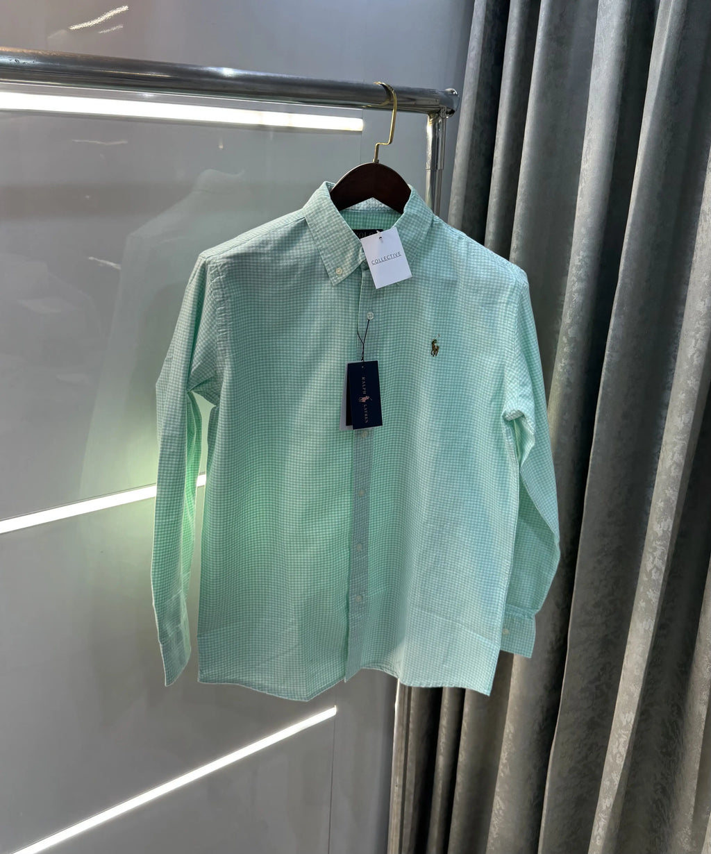 Ralph Lauren Aqua Green Small Checks Premium Shirt