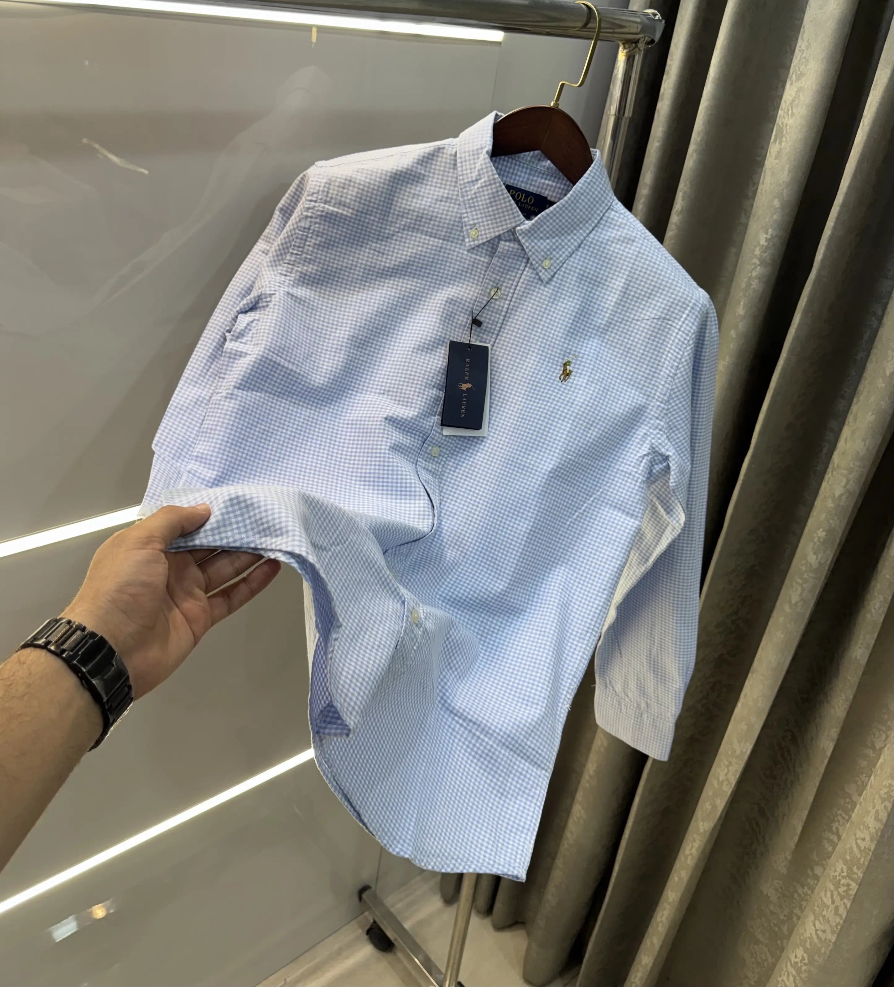 Ralph Lauren Sky Blue Small Checks Premium Shirt Main image