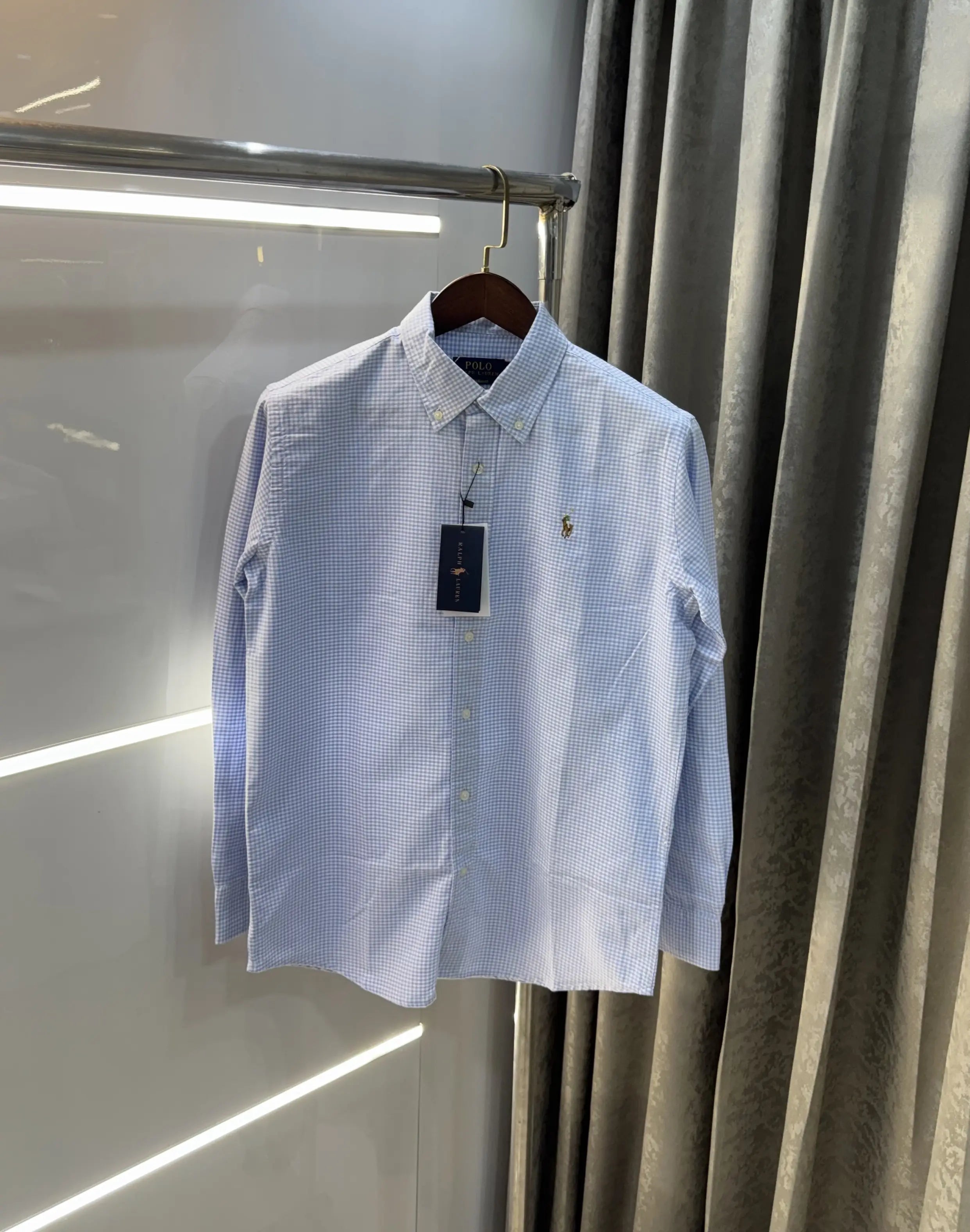 Ralph Lauren Sky Blue Small Checks Premium Shirt Secondary image