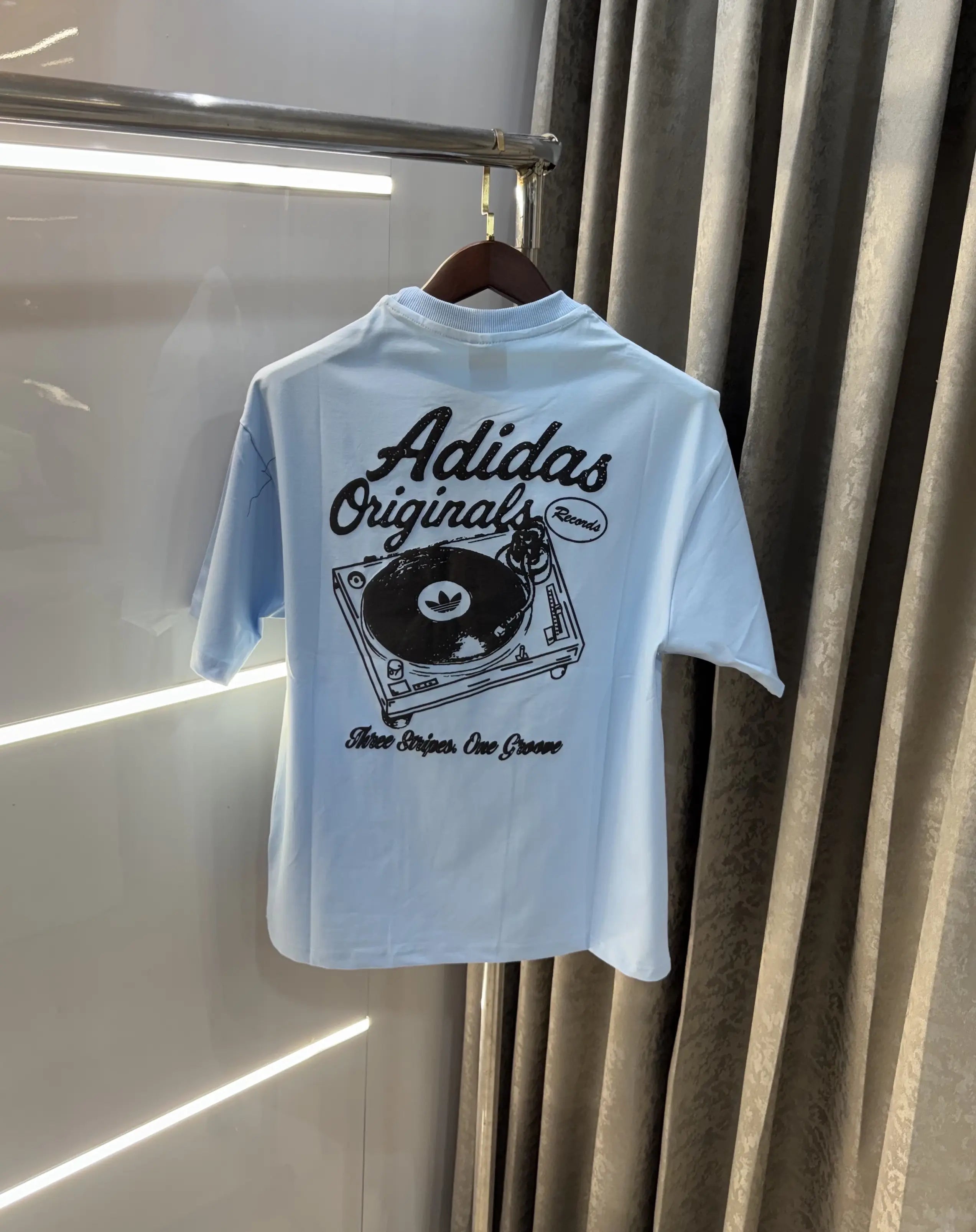 Adidas Sky Blue Logo Print Imported Oversized T-Shirt Main image