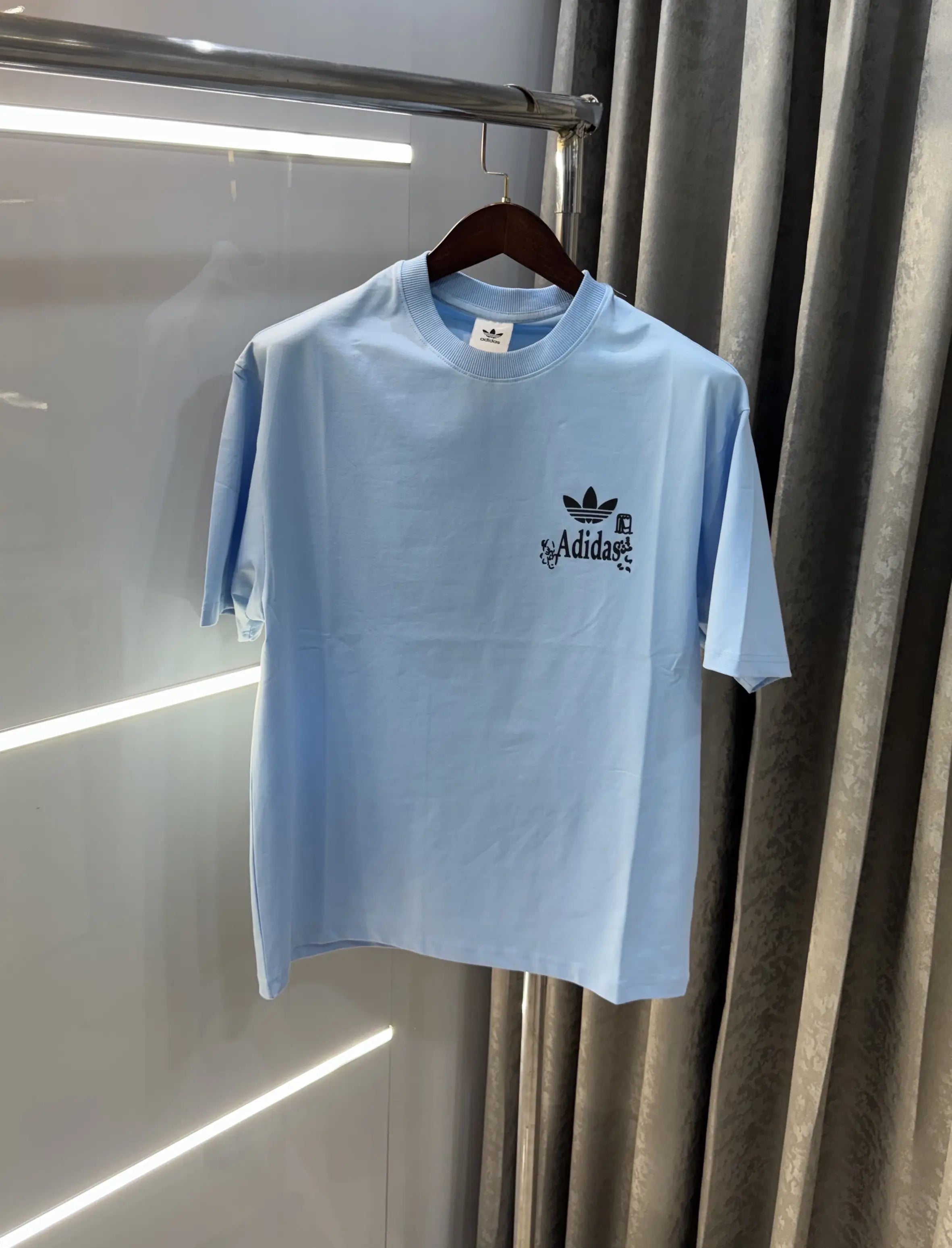 Adidas Sky Blue Logo Print Imported Oversized T-Shirt Secondary image