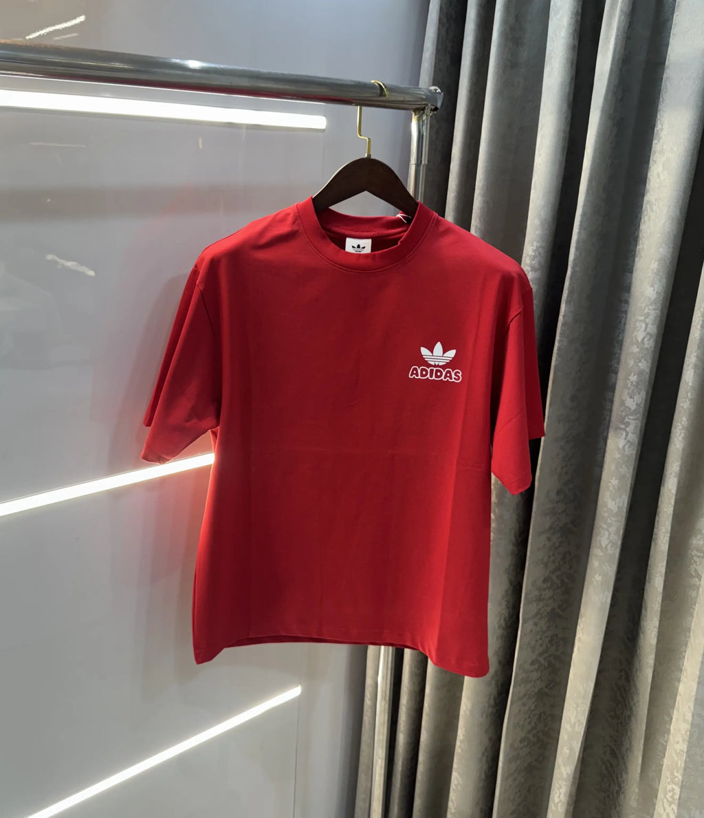 Adidas Red Logo Print Imported Oversized T-Shirt
