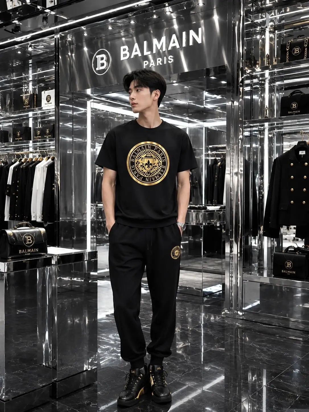 Balmain Paris Black Logo Work Premium Cord Set With Premium Packing Main image