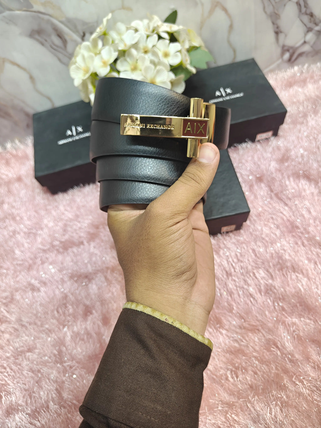 AX ARMANI EXCHANGE PREMIUM QUALITY IMP REVERSEABLE BELT WITH OG BOX