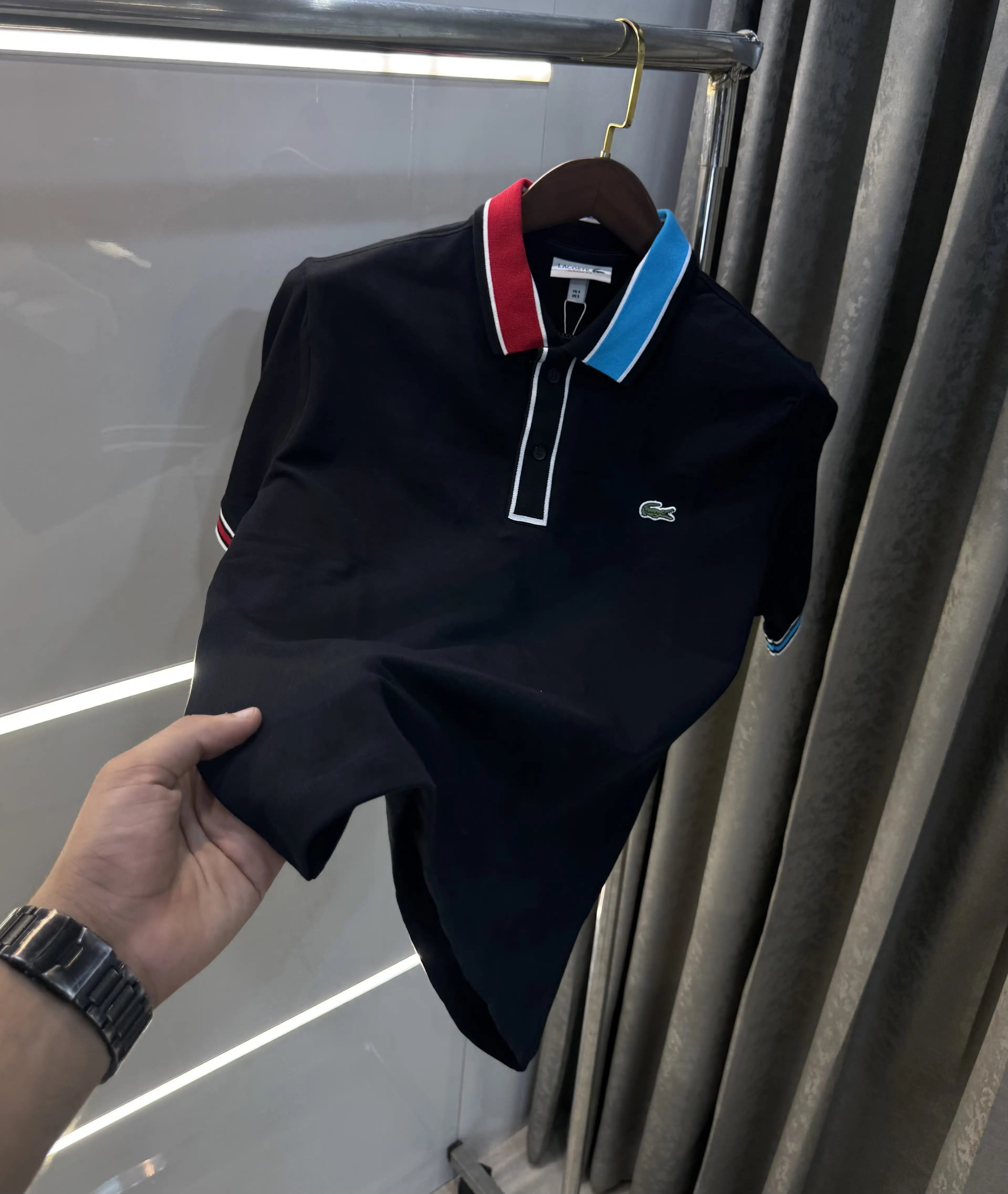 Lacost e Black Embroidery Logo Premium Polo T-Shirt
