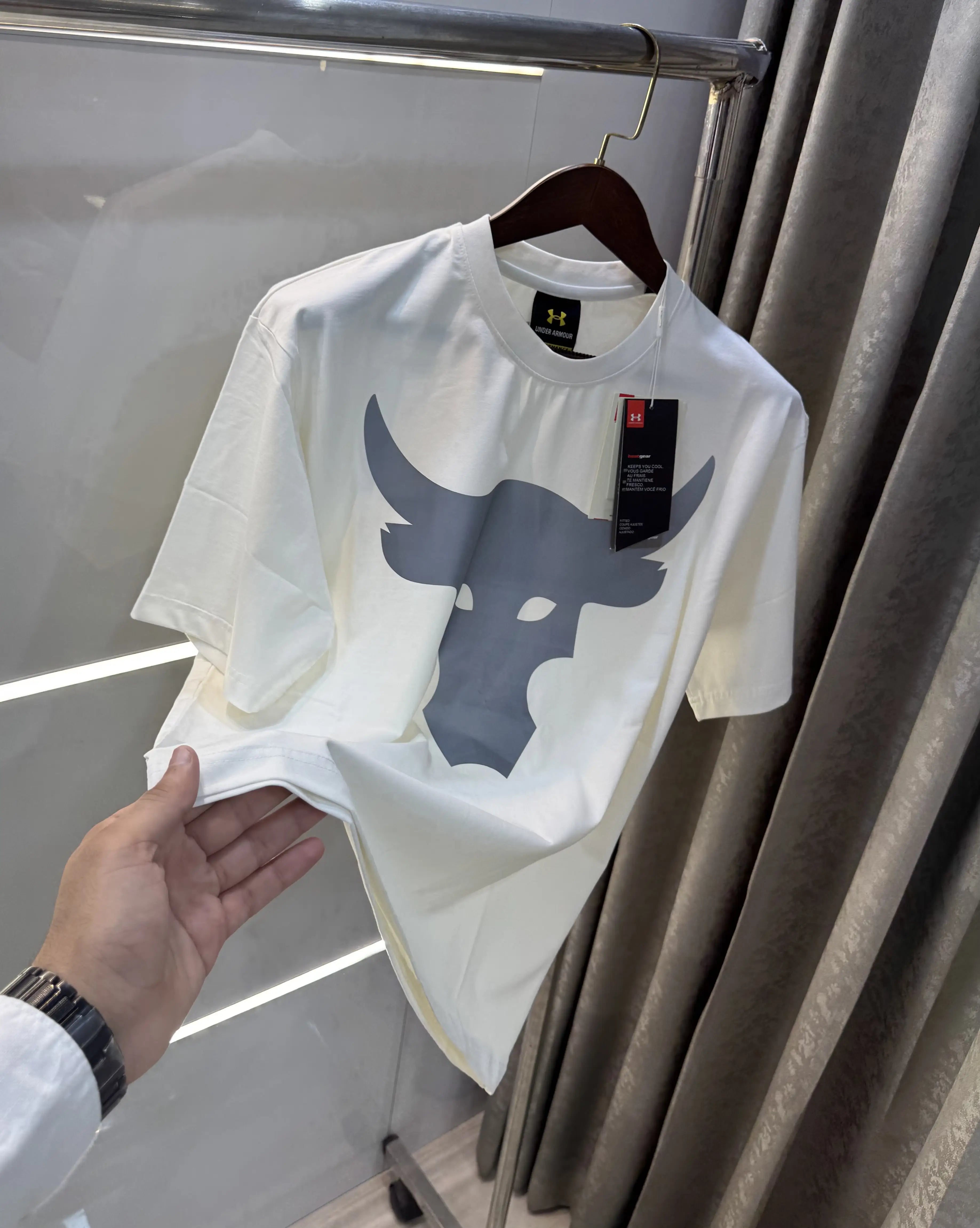Under Armour White Reflective Logo Print Imported Oversized T-Shirt Secondary image