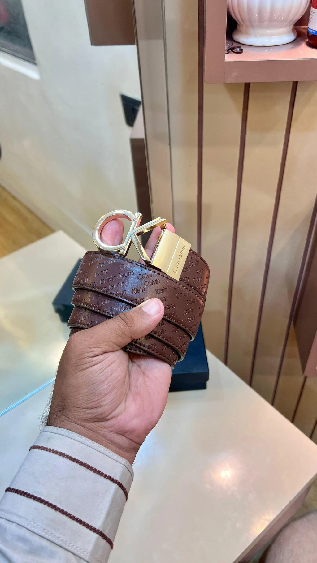 CK CALVIN KLEIN PREMIUM QUALITY EMBOSSED REVERSEABLE BELT WITH OG BOX