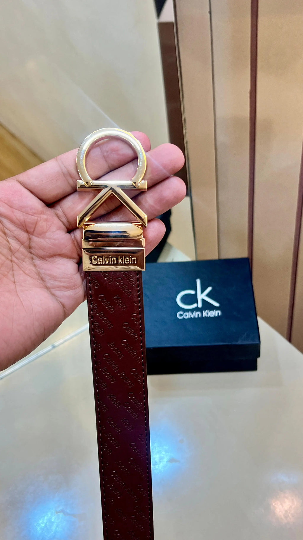 CK CALVIN KLEIN PREMIUM QUALITY EMBOSSED REVERSEABLE BELT WITH OG BOX