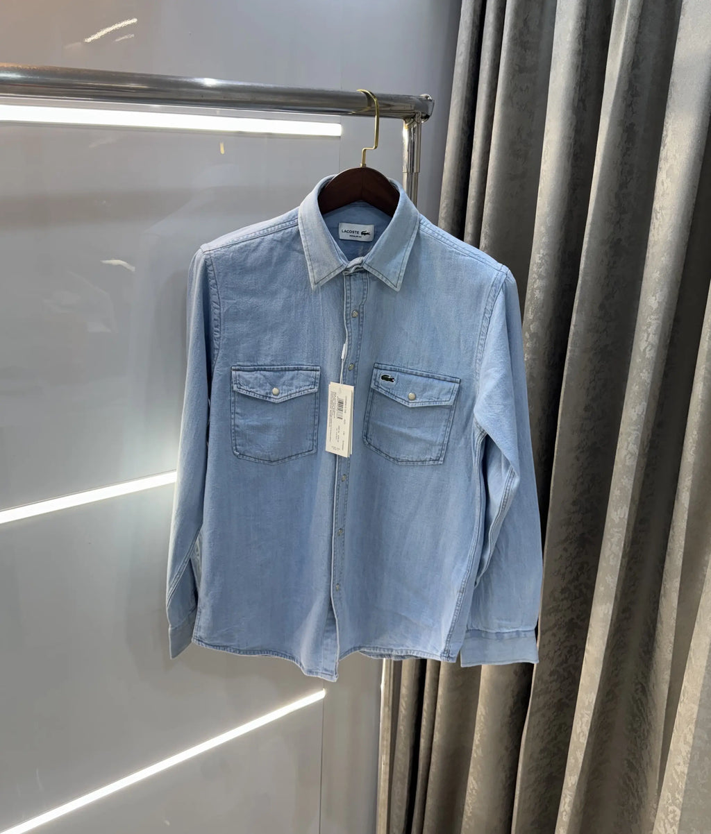 Lacost e Sky Blue Embroidery Logo Premium Denim Shirt