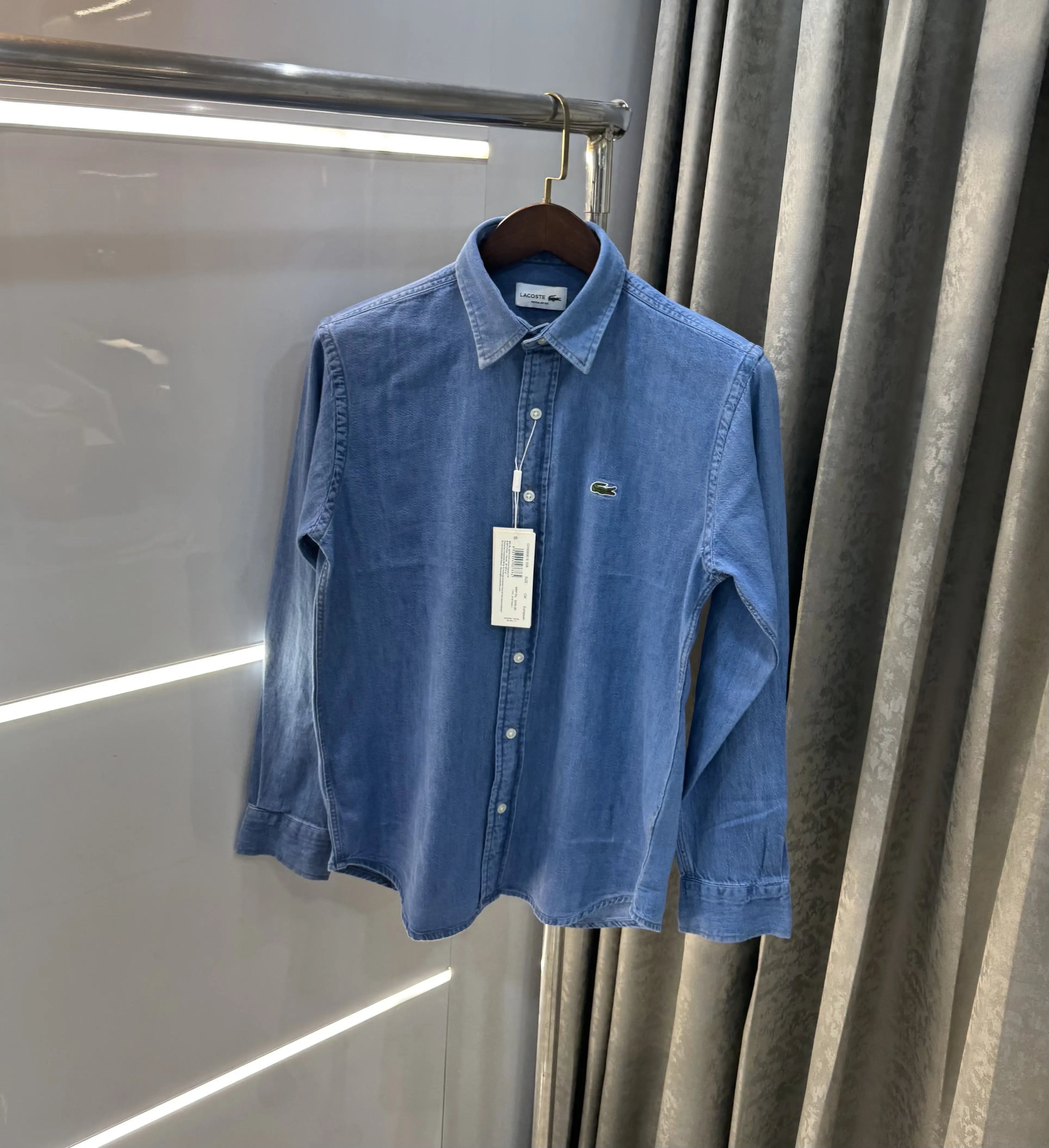 Lacost e Mid Blue Embroidery Logo Premium Denim Shirt