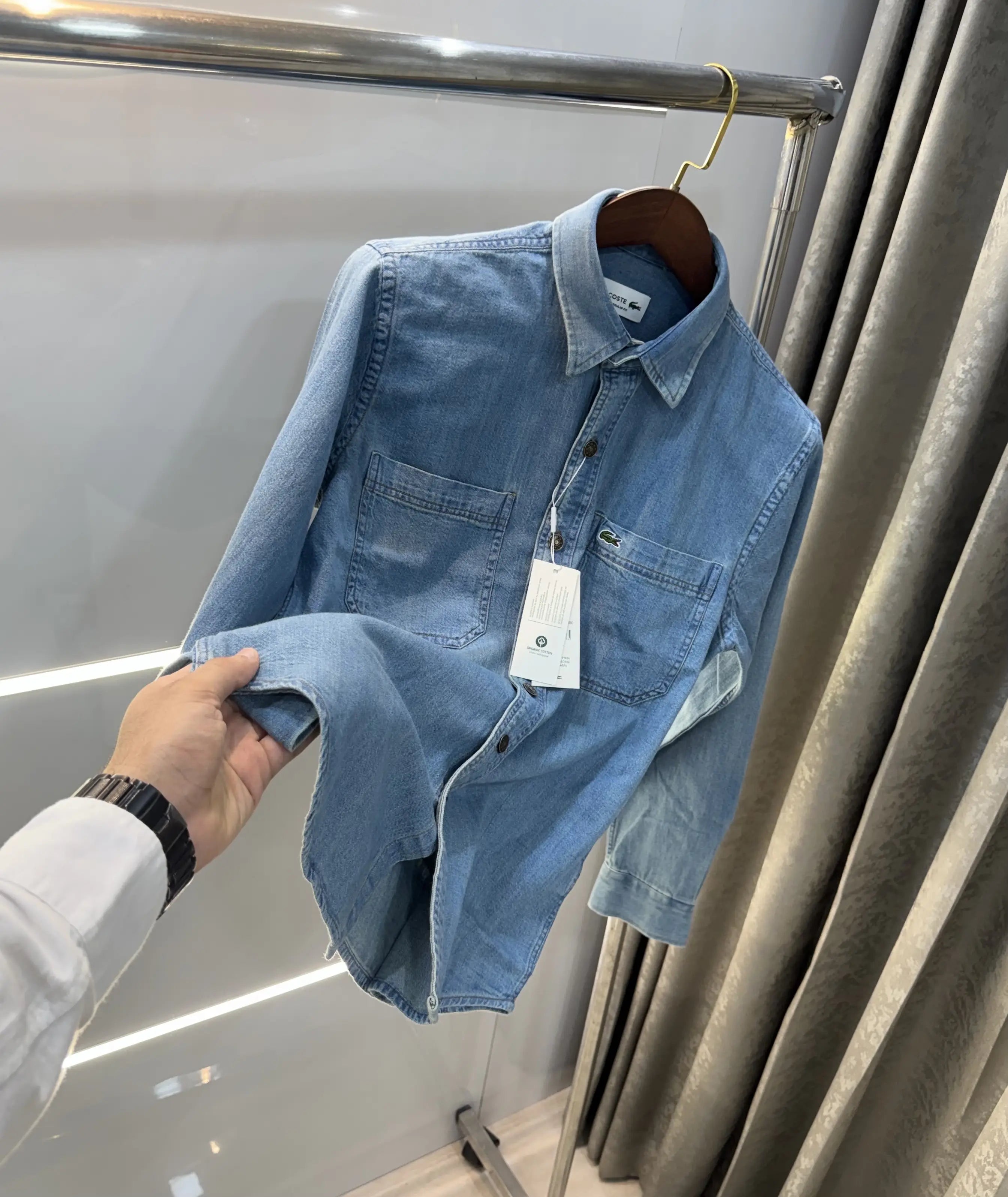 Lacost e Greenish Embroidery Logo Premium Denim Shirt Main image