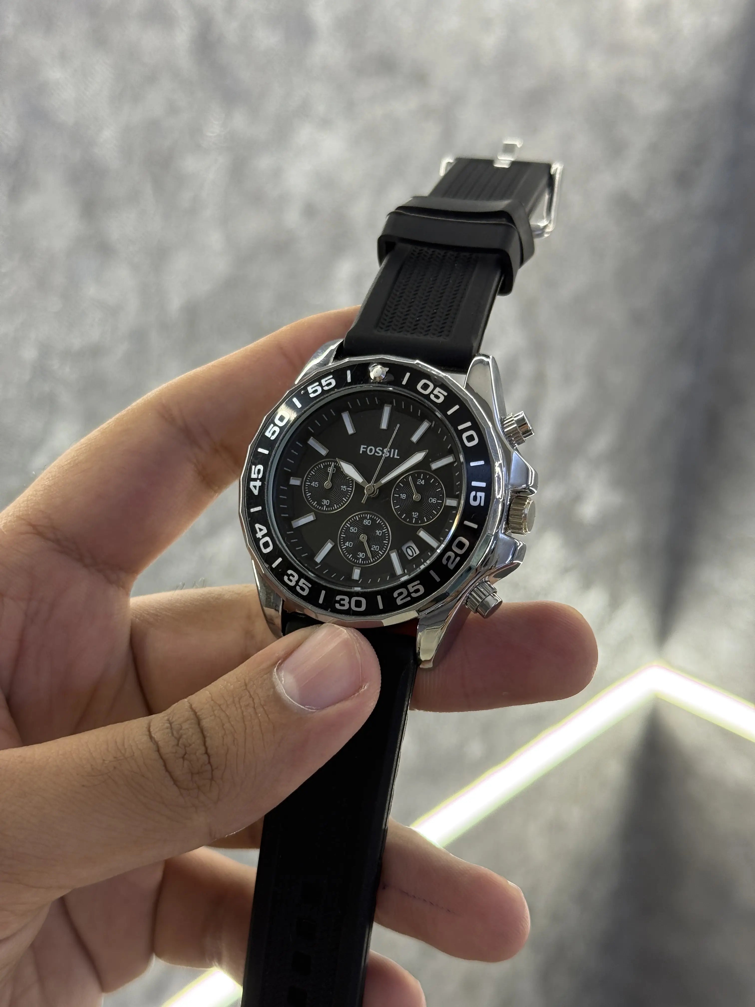 Fossil bannonRotating bezelAll Chronograph working Silicon strap 052 Main image