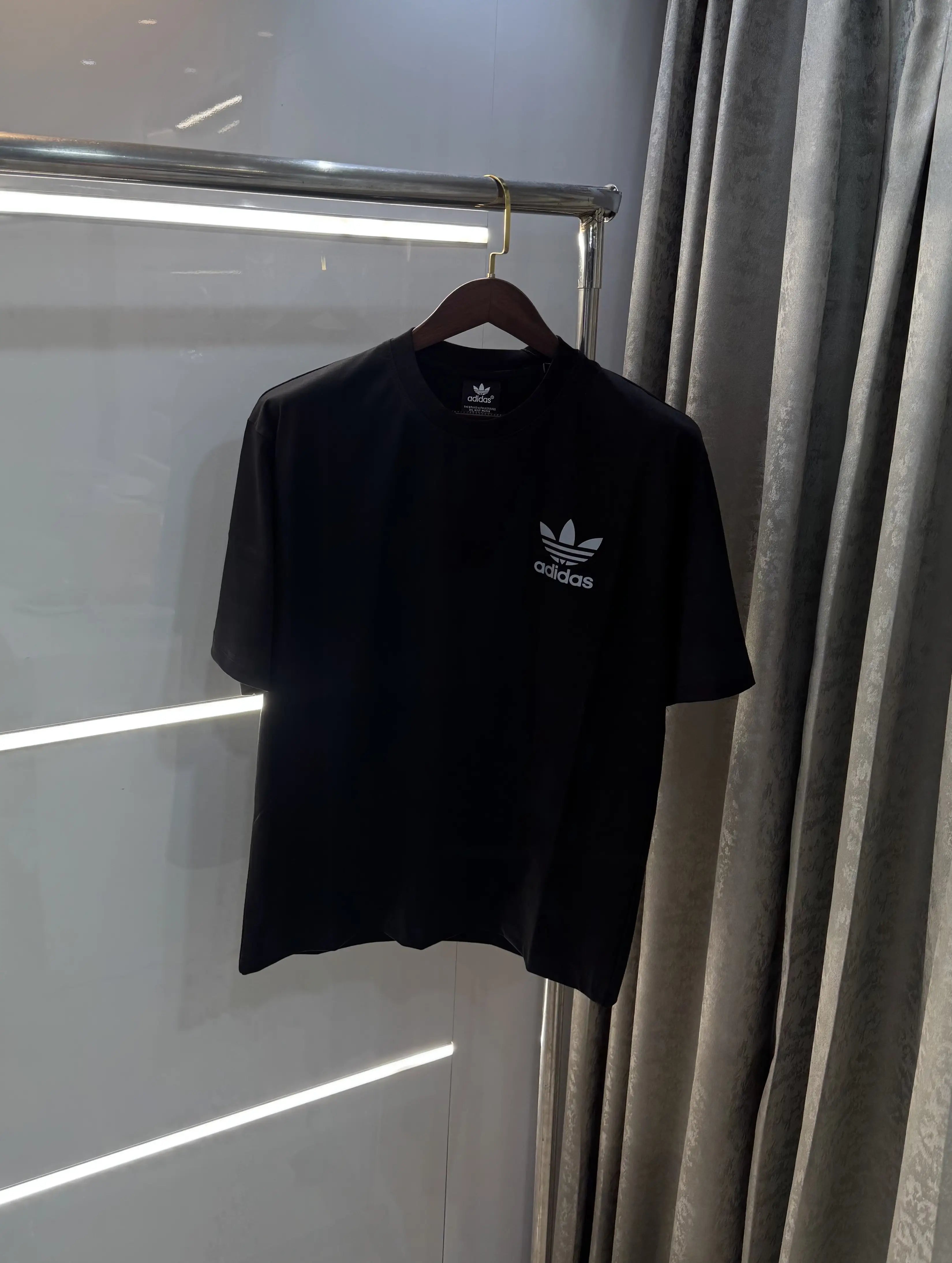 Adidas Black Reflective Logo Print Imported Oversized T-Shirt Secondary image