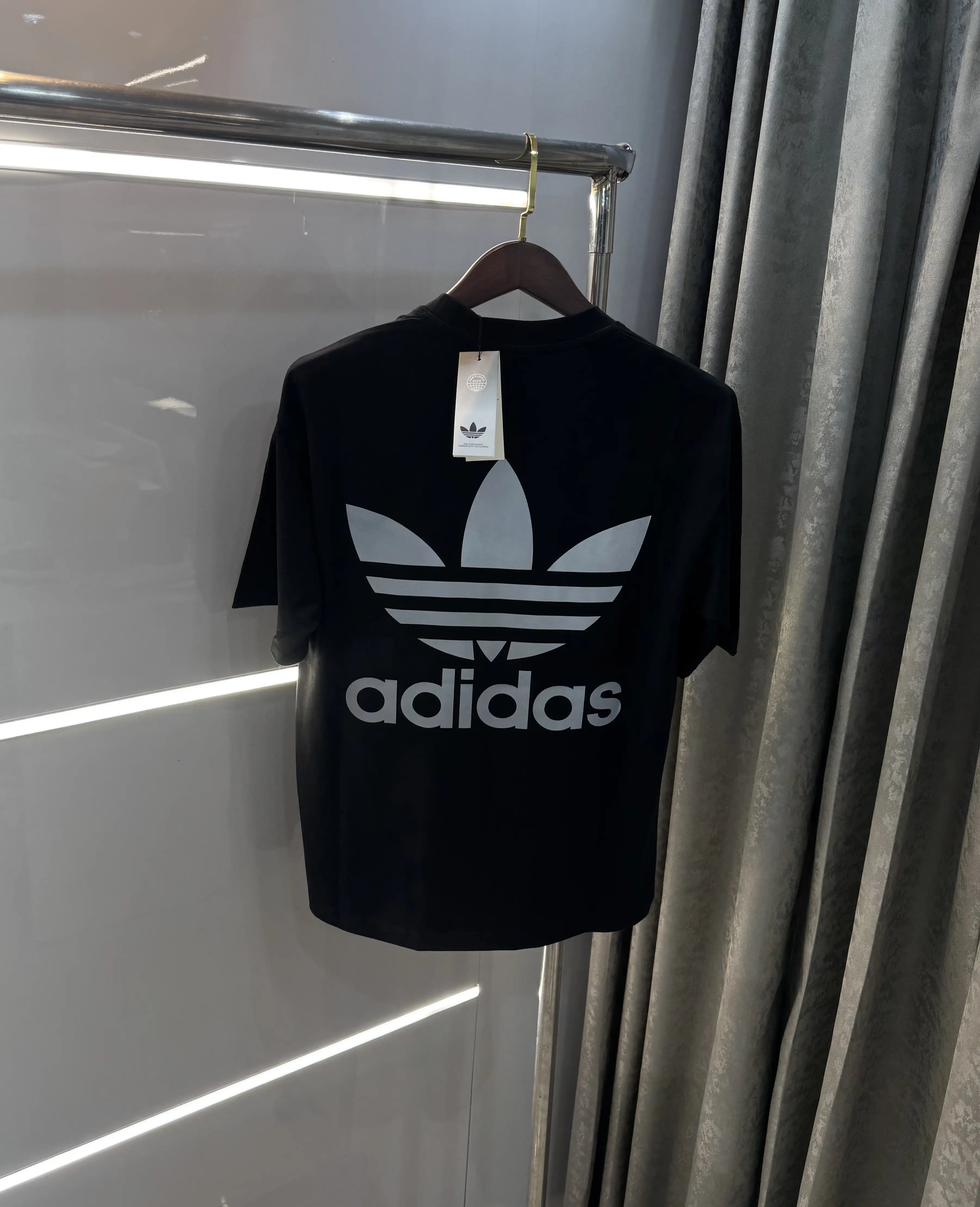 Adidas Black Reflective Logo Print Imported Oversized T-Shirt Main image