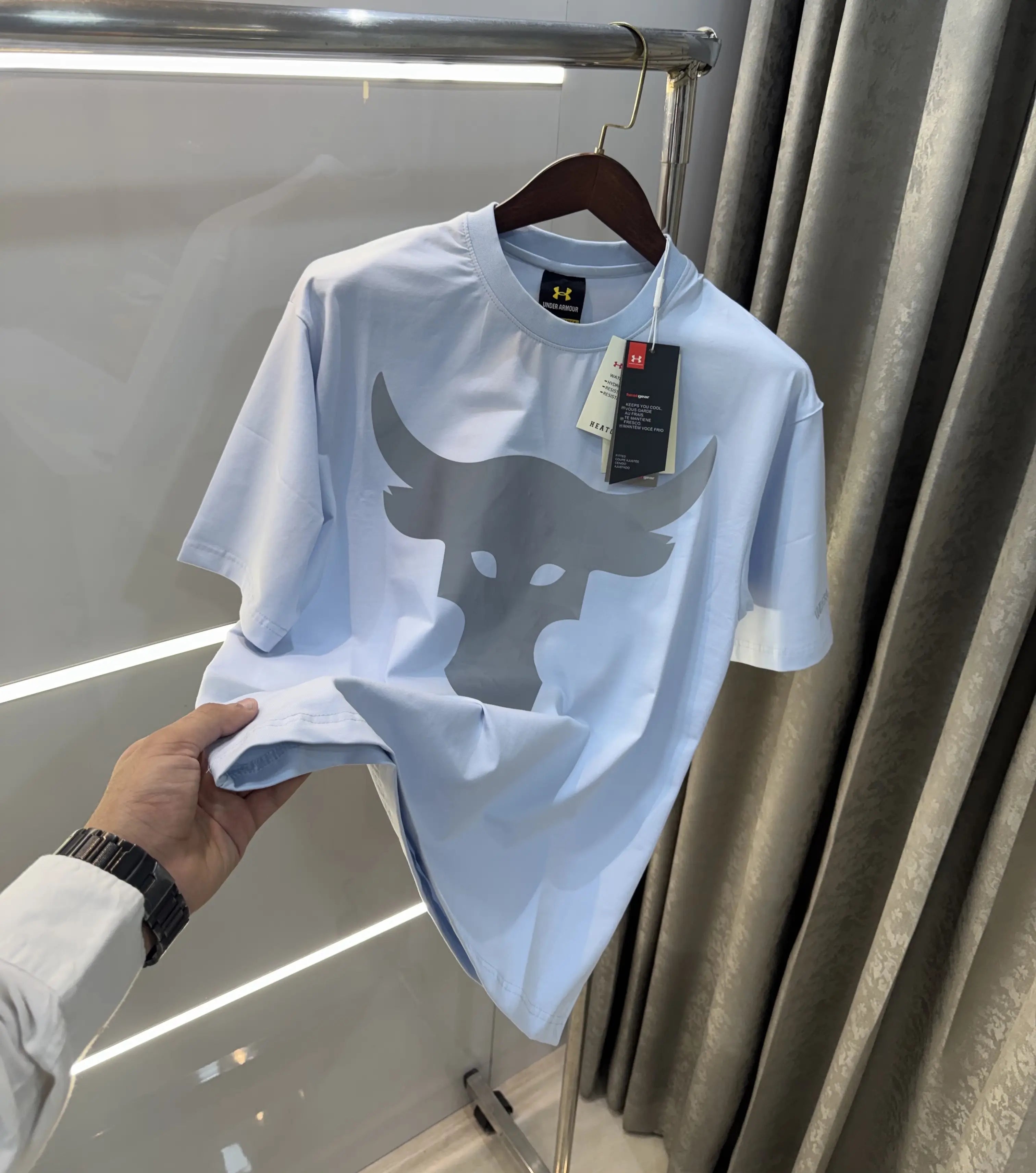 Under Armour Sky Blue Reflective Logo Print Imported Oversized T-Shirt Main image