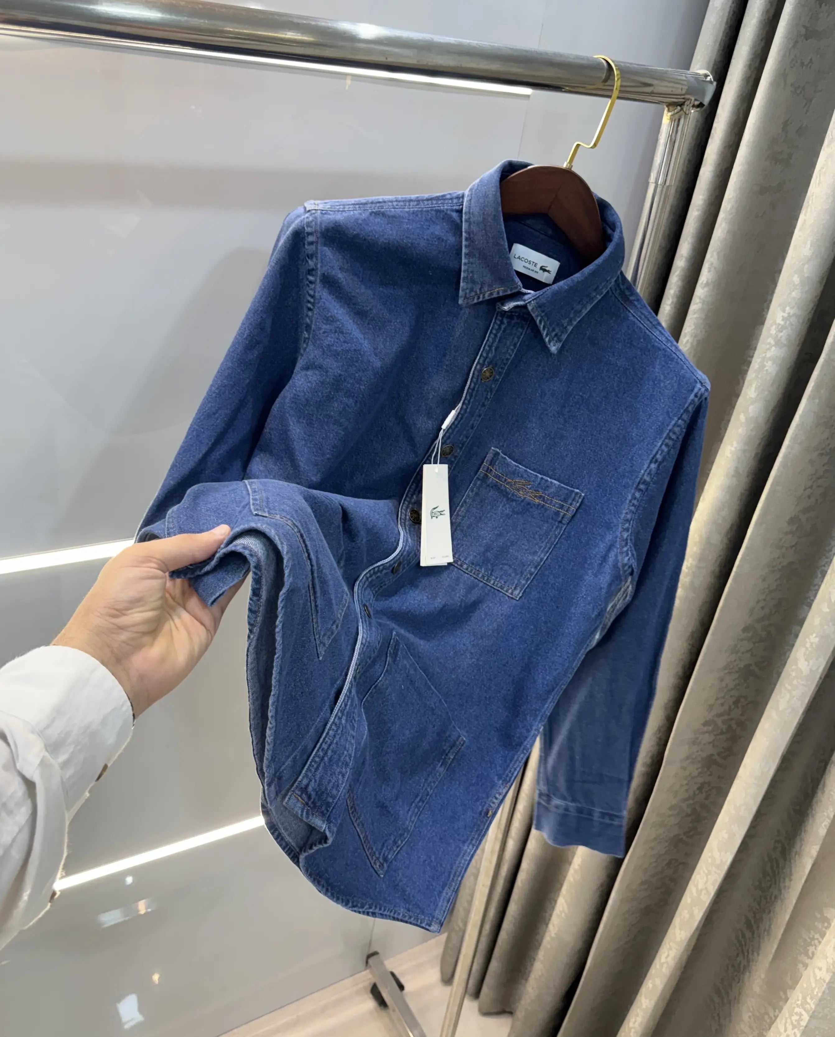Lacost e Dark Blue 2  Embroidery Logo Premium Denim Shirt Main image