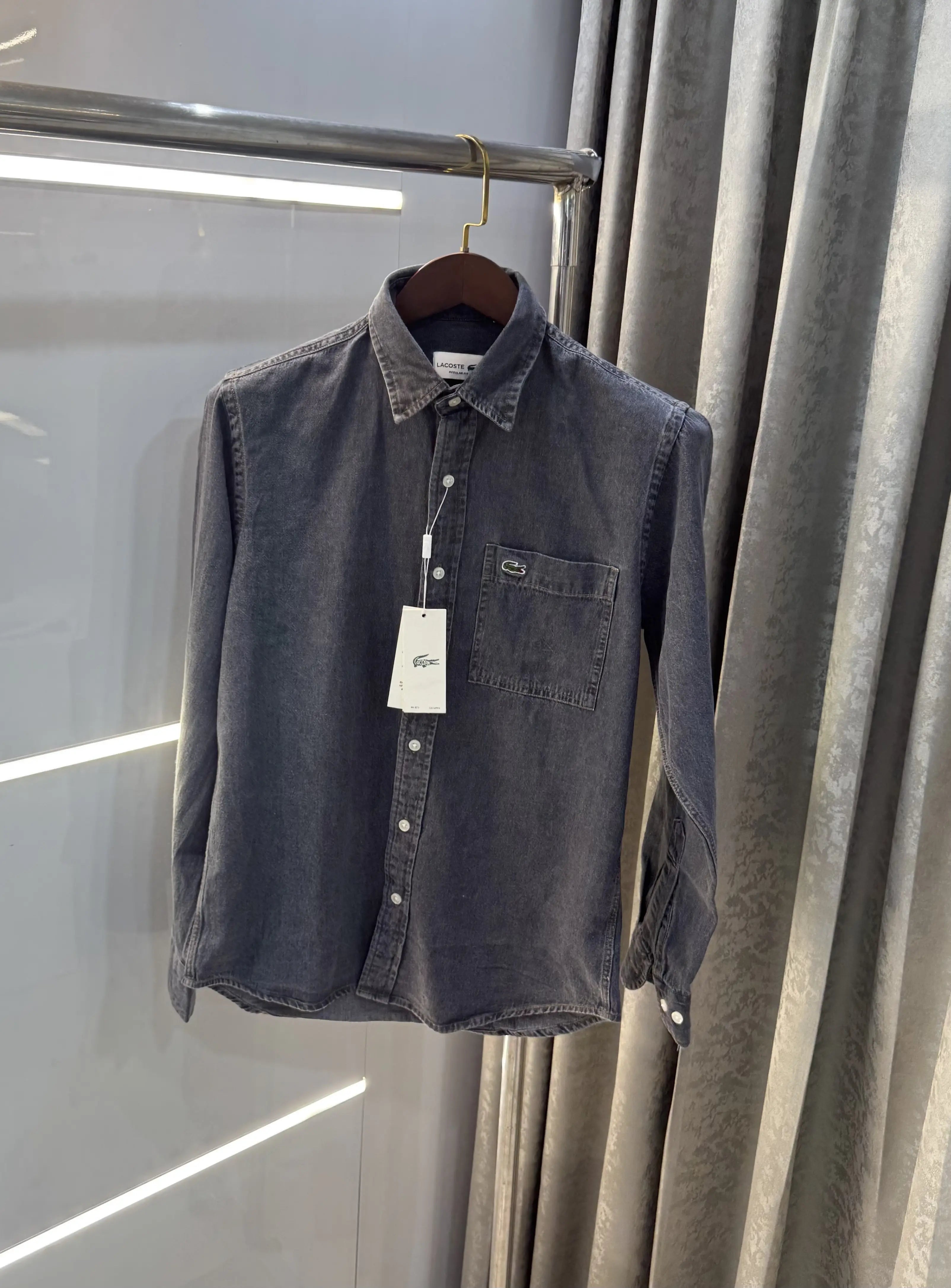 Lacost e Carbon Black Embroidery Logo Premium Denim Shirt