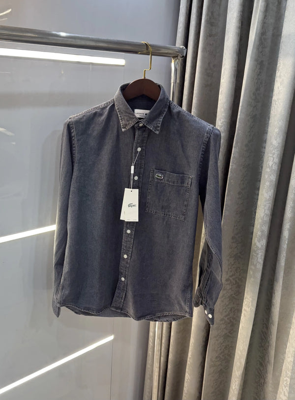 Lacost e Carbon Black Embroidery Logo Premium Denim Shirt
