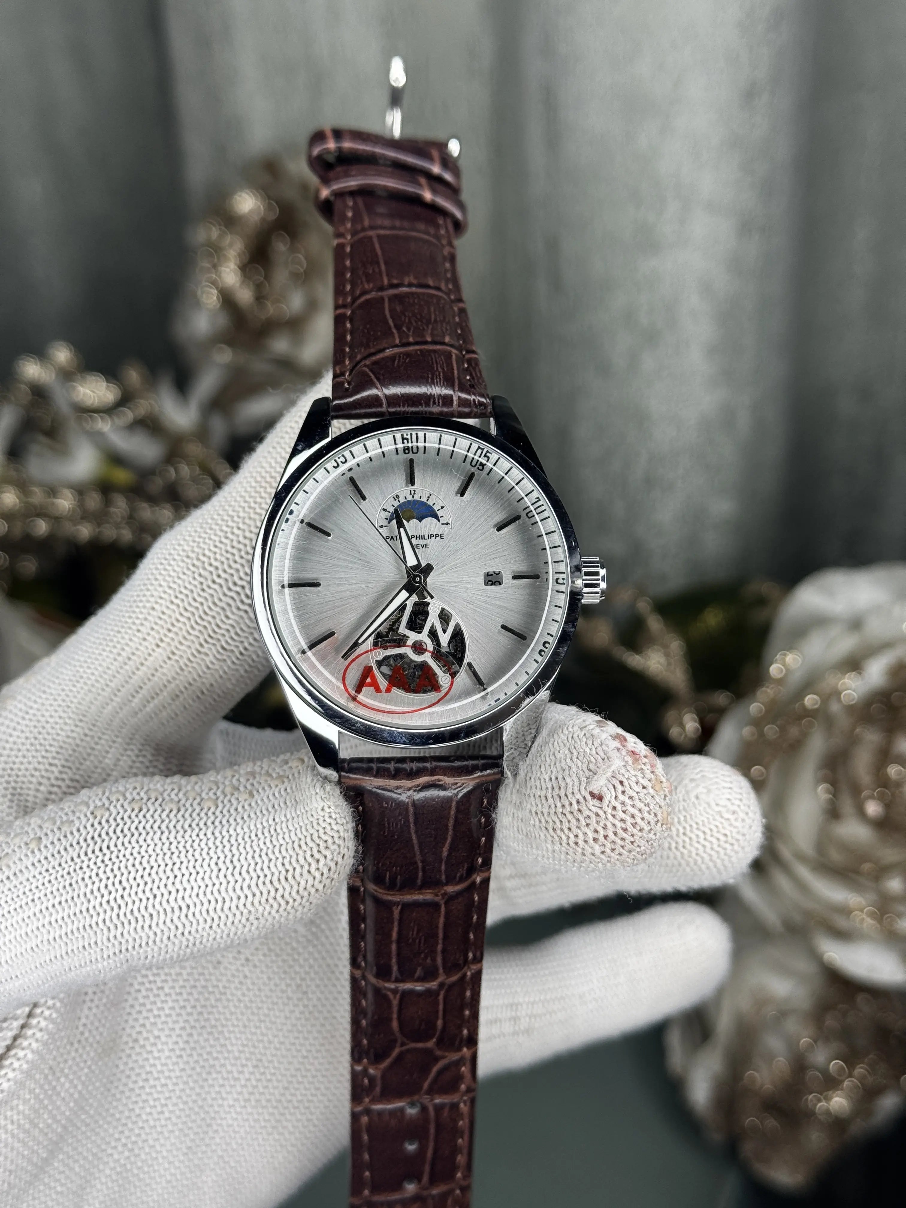 Patek Philipp e Brown White Leather Strap Premium Watch Main image